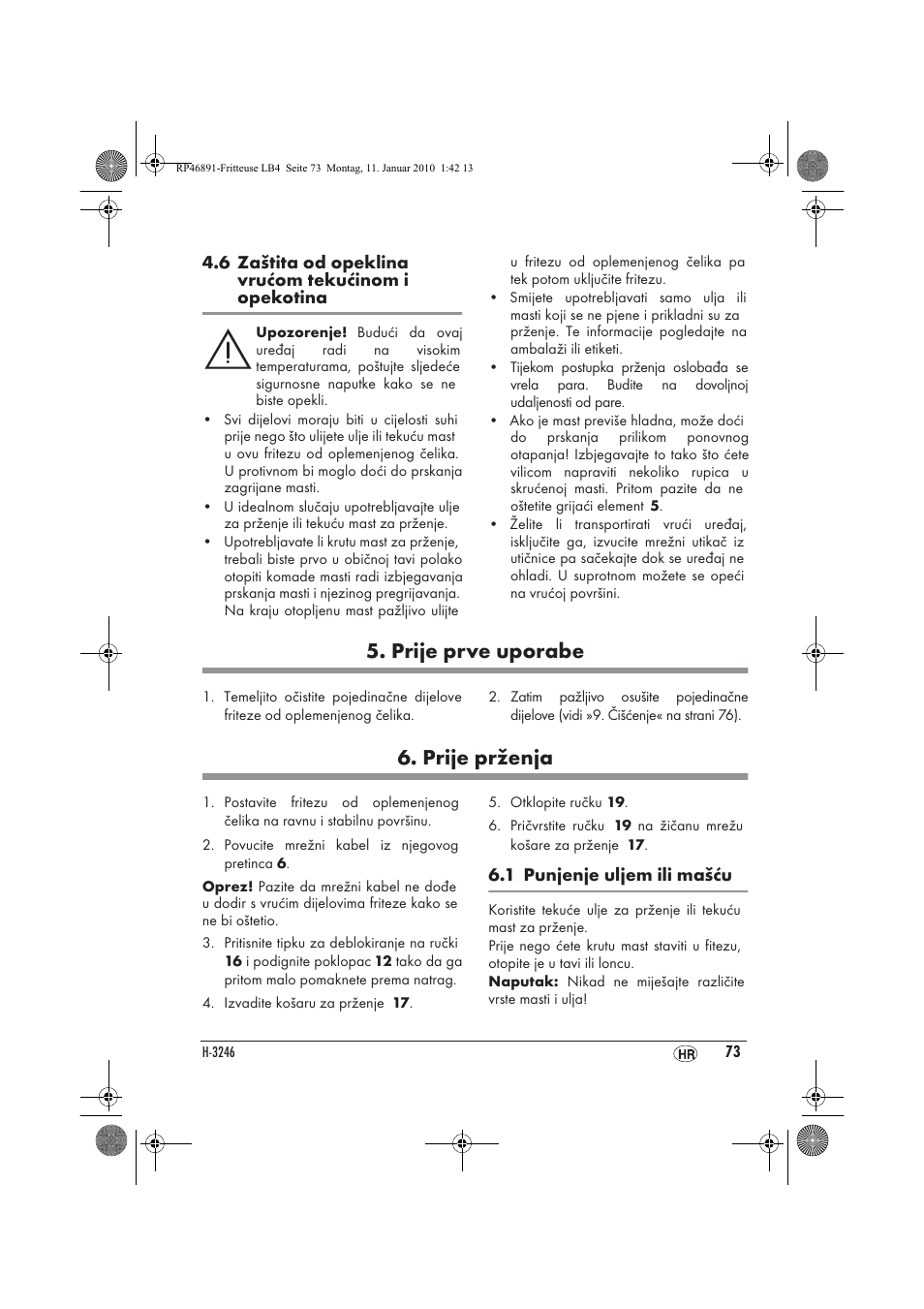 Prije prve uporabe, Prije prženja | Silvercrest H-3246 User Manual | Page 75 / 94