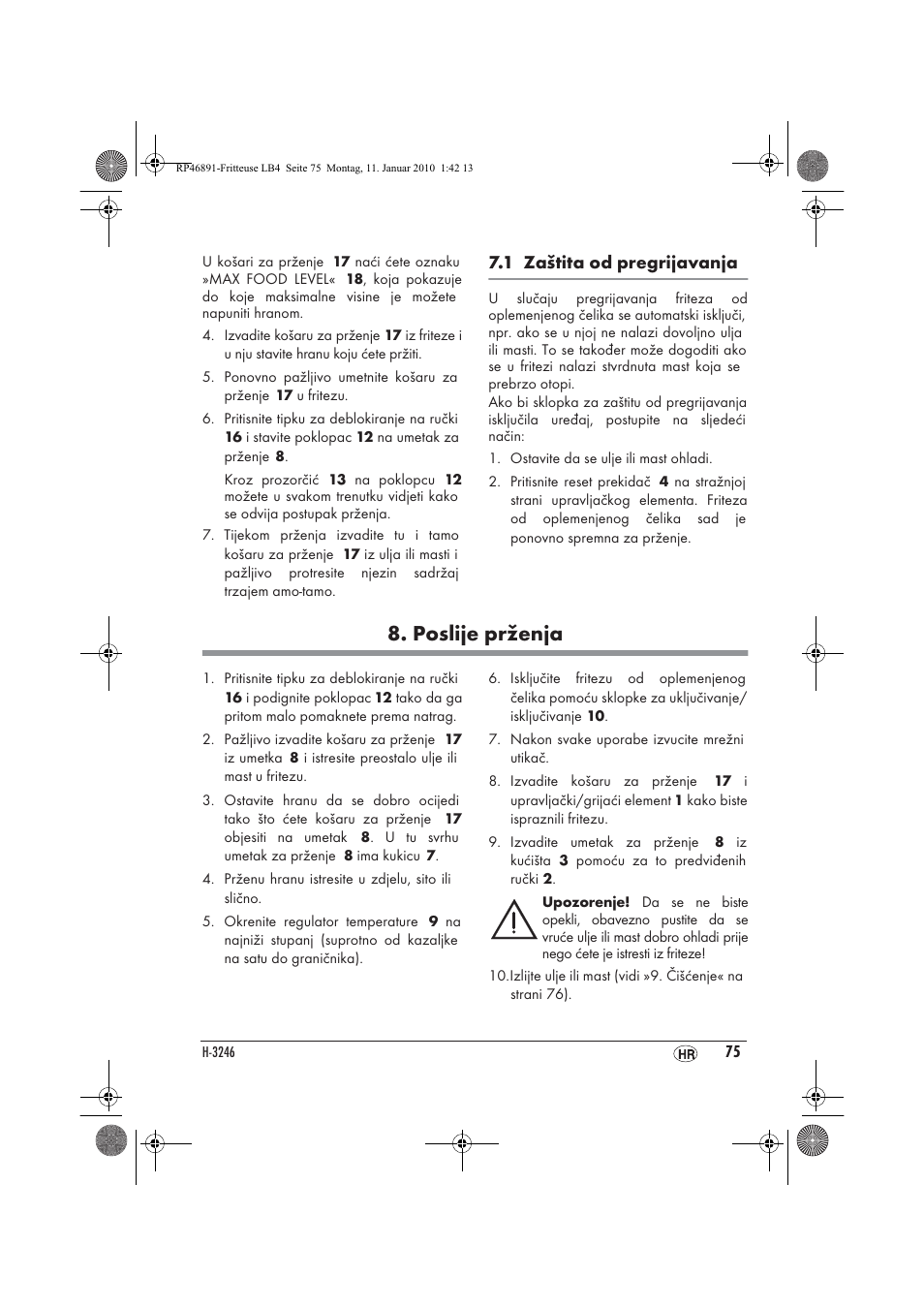 Poslije prženja | Silvercrest H-3246 User Manual | Page 77 / 94