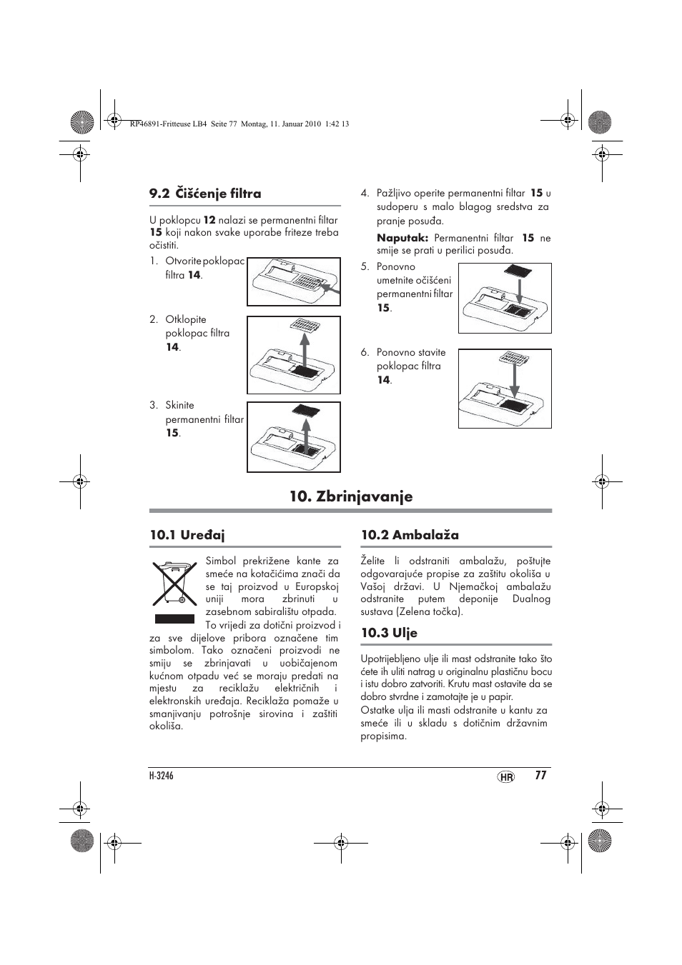 Zbrinjavanje | Silvercrest H-3246 User Manual | Page 79 / 94