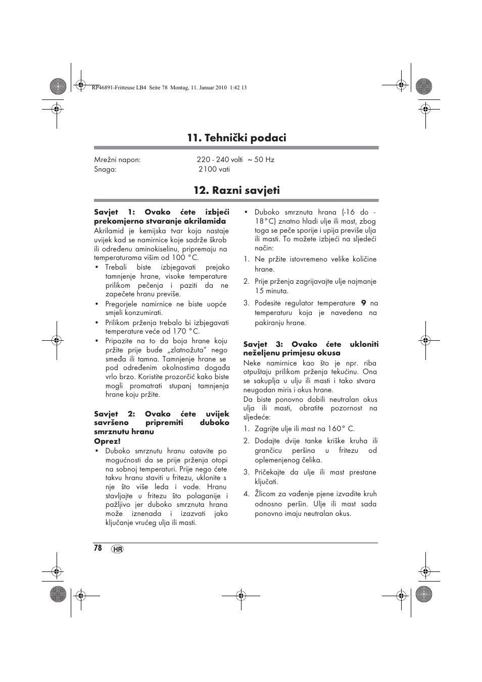 Tehnički podaci, Razni savjeti | Silvercrest H-3246 User Manual | Page 80 / 94