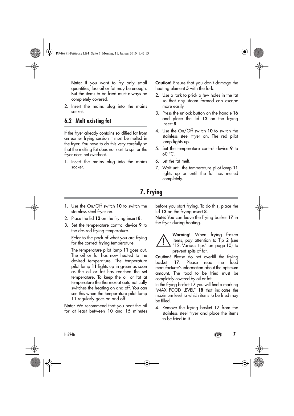 Frying, 2 melt existing fat | Silvercrest H-3246 User Manual | Page 9 / 94