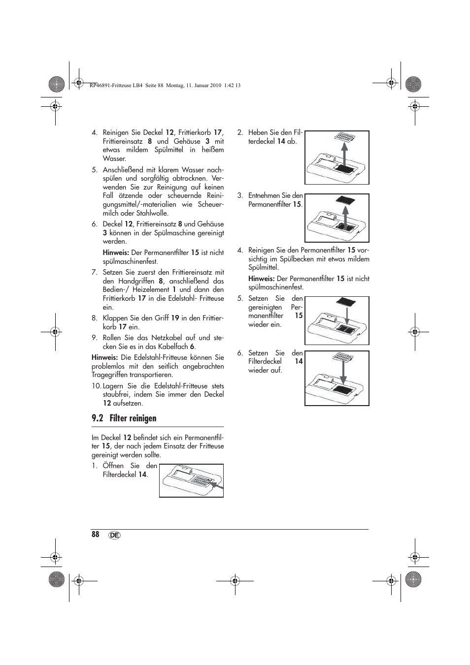 2 filter reinigen | Silvercrest H-3246 User Manual | Page 90 / 94