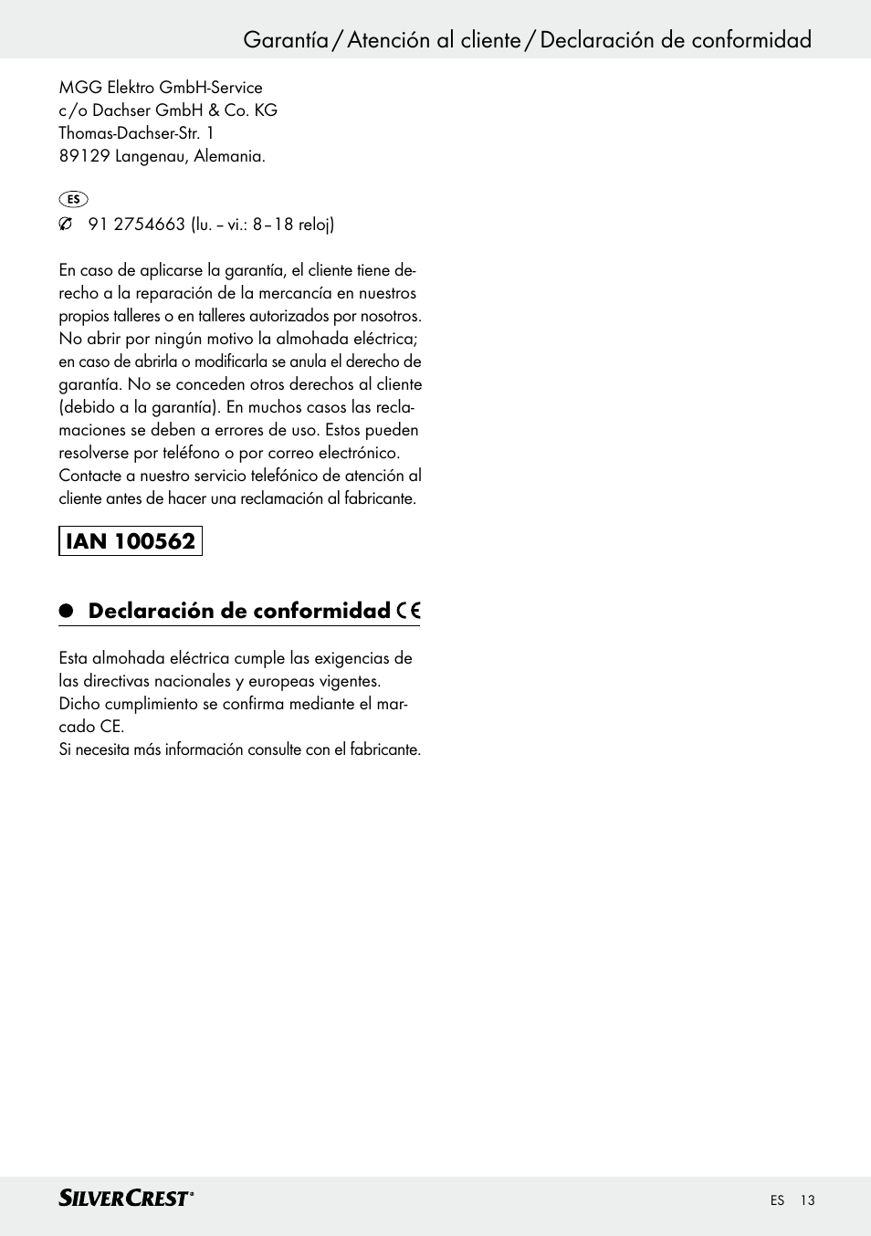 Almacenamiento, Eliminación / garantía / atención al cliente | Silvercrest SSK 100 A1 User Manual | Page 13 / 45