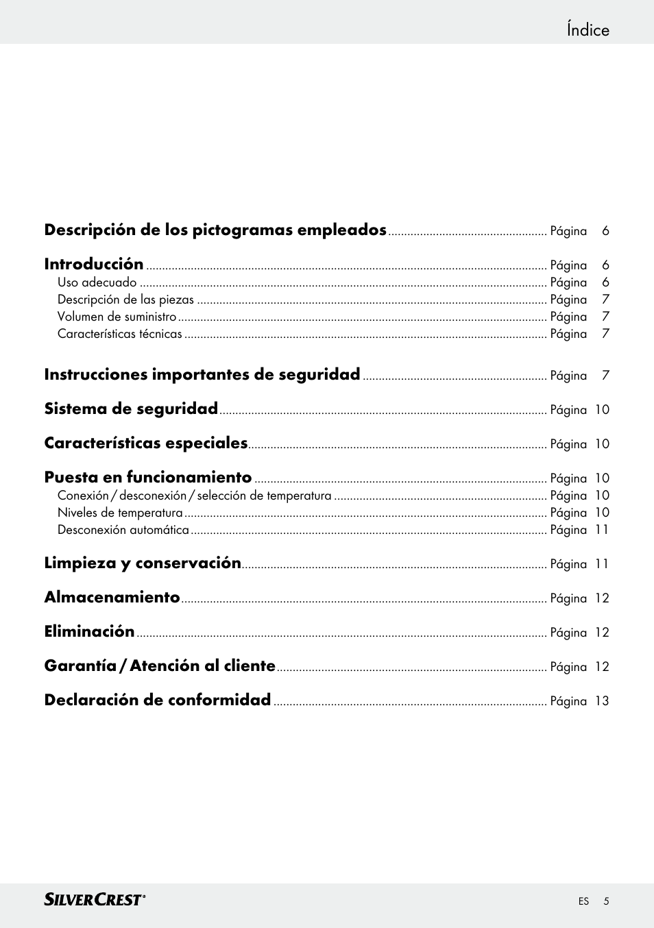 Índice | Silvercrest SSK 100 A1 User Manual | Page 5 / 45