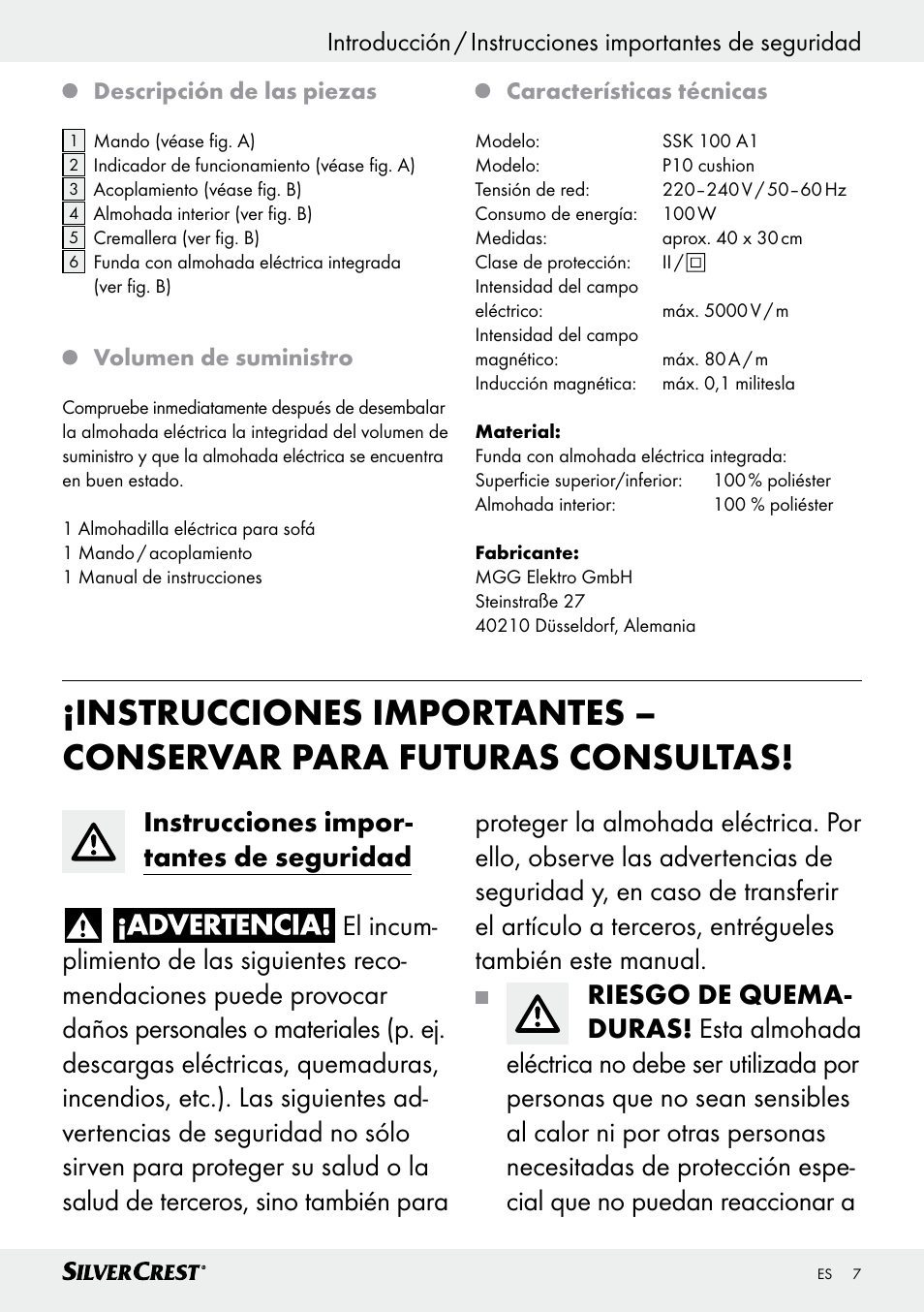 Introducción | Silvercrest SSK 100 A1 User Manual | Page 7 / 45