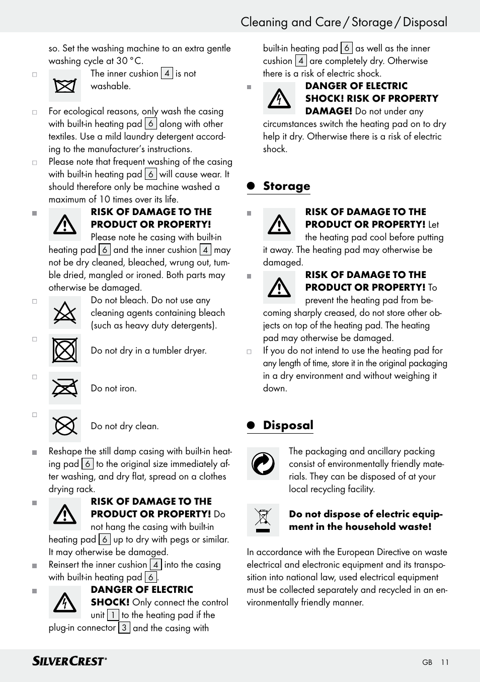 Cleaning and care / storage / disposal, Start-up / cleaning and care, Storage | Disposal | Silvercrest SSK 100 A1 User Manual | Page 11 / 33