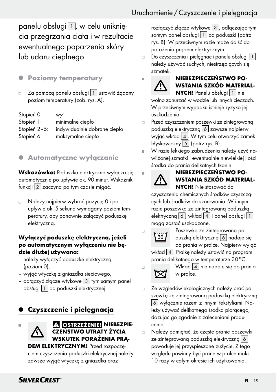 Panelu obsługi, Poziomy temperatury, Automatyczne wyłączanie | Czyszczenie i pielęgnacja | Silvercrest SSK 100 A1 User Manual | Page 19 / 33