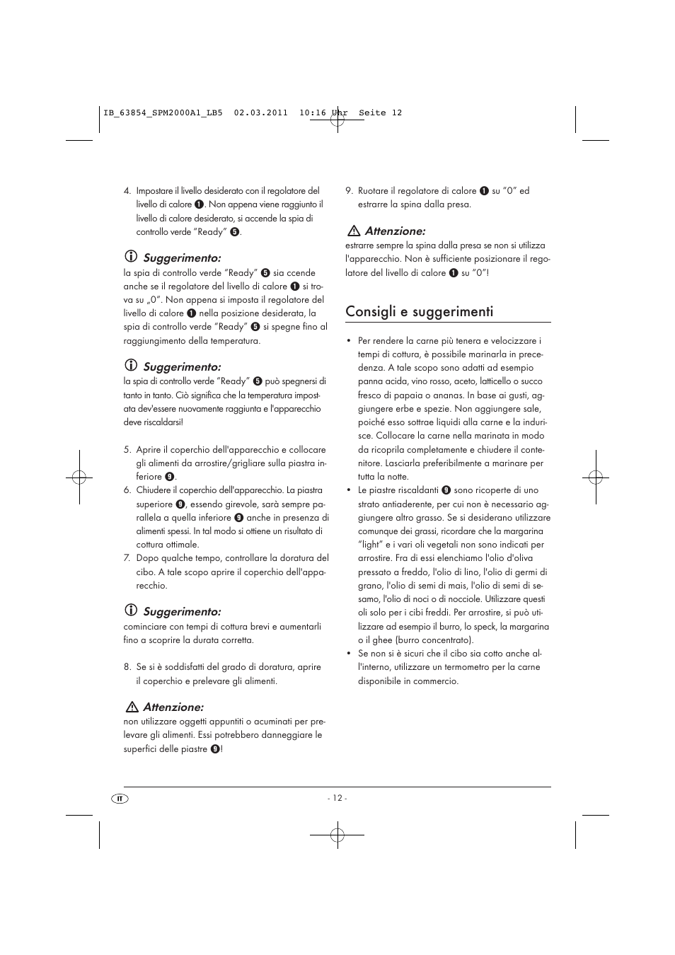 Consigli e suggerimenti, Suggerimento, Attenzione | Silvercrest SPM 2000 A1 User Manual | Page 14 / 42