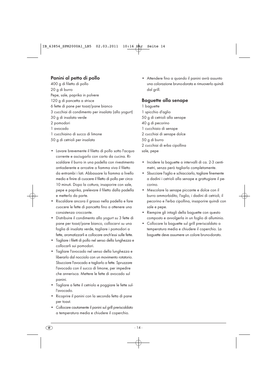 Panini al petto di pollo, Baguette alla senape | Silvercrest SPM 2000 A1 User Manual | Page 16 / 42