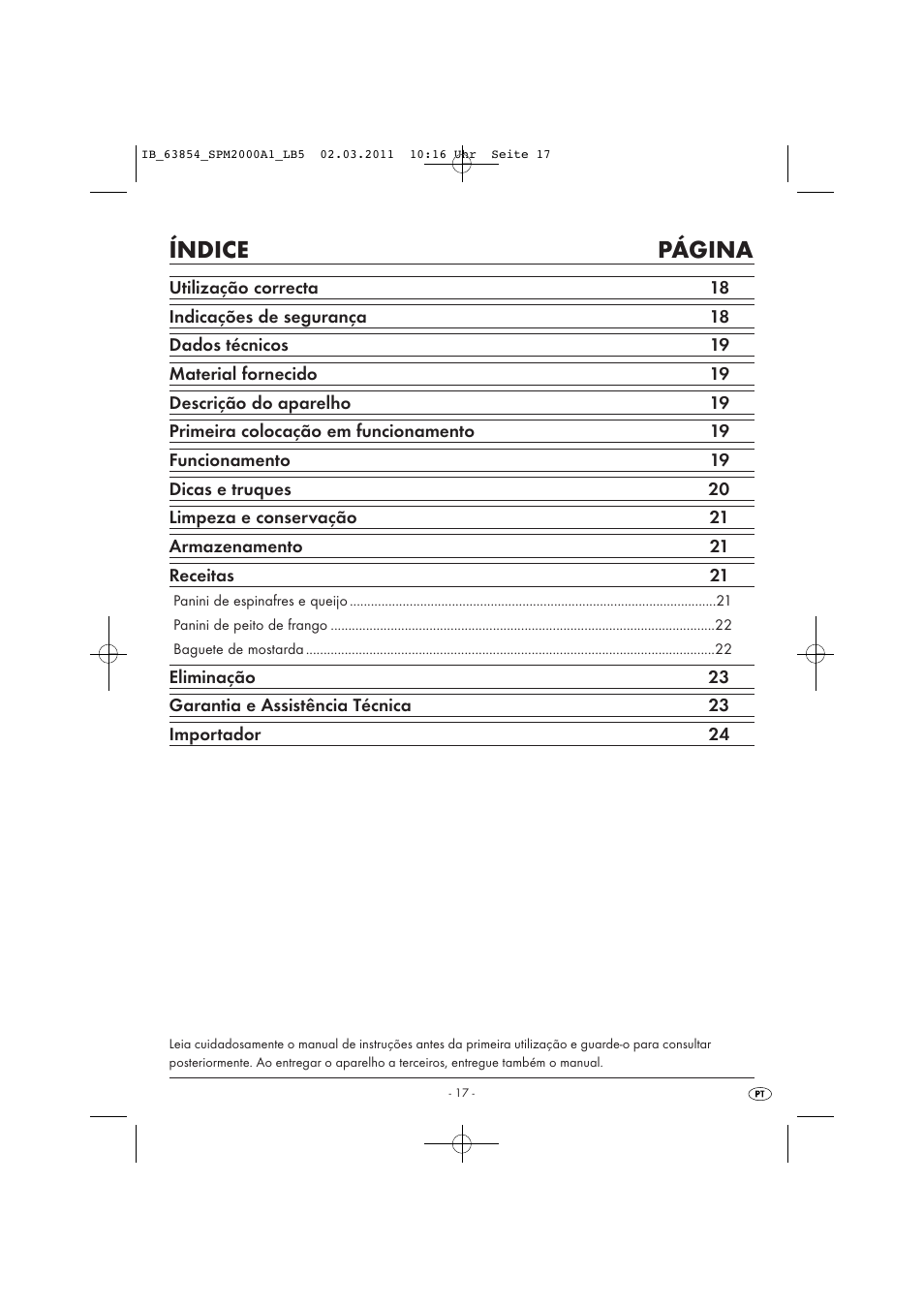 Índice página | Silvercrest SPM 2000 A1 User Manual | Page 19 / 42