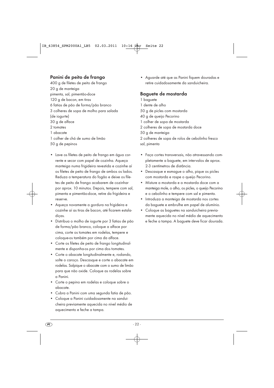 Panini de peito de frango, Baguete de mostarda | Silvercrest SPM 2000 A1 User Manual | Page 24 / 42