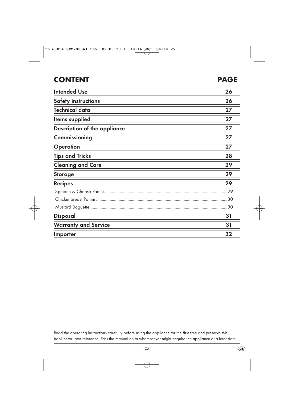 Content page | Silvercrest SPM 2000 A1 User Manual | Page 27 / 42