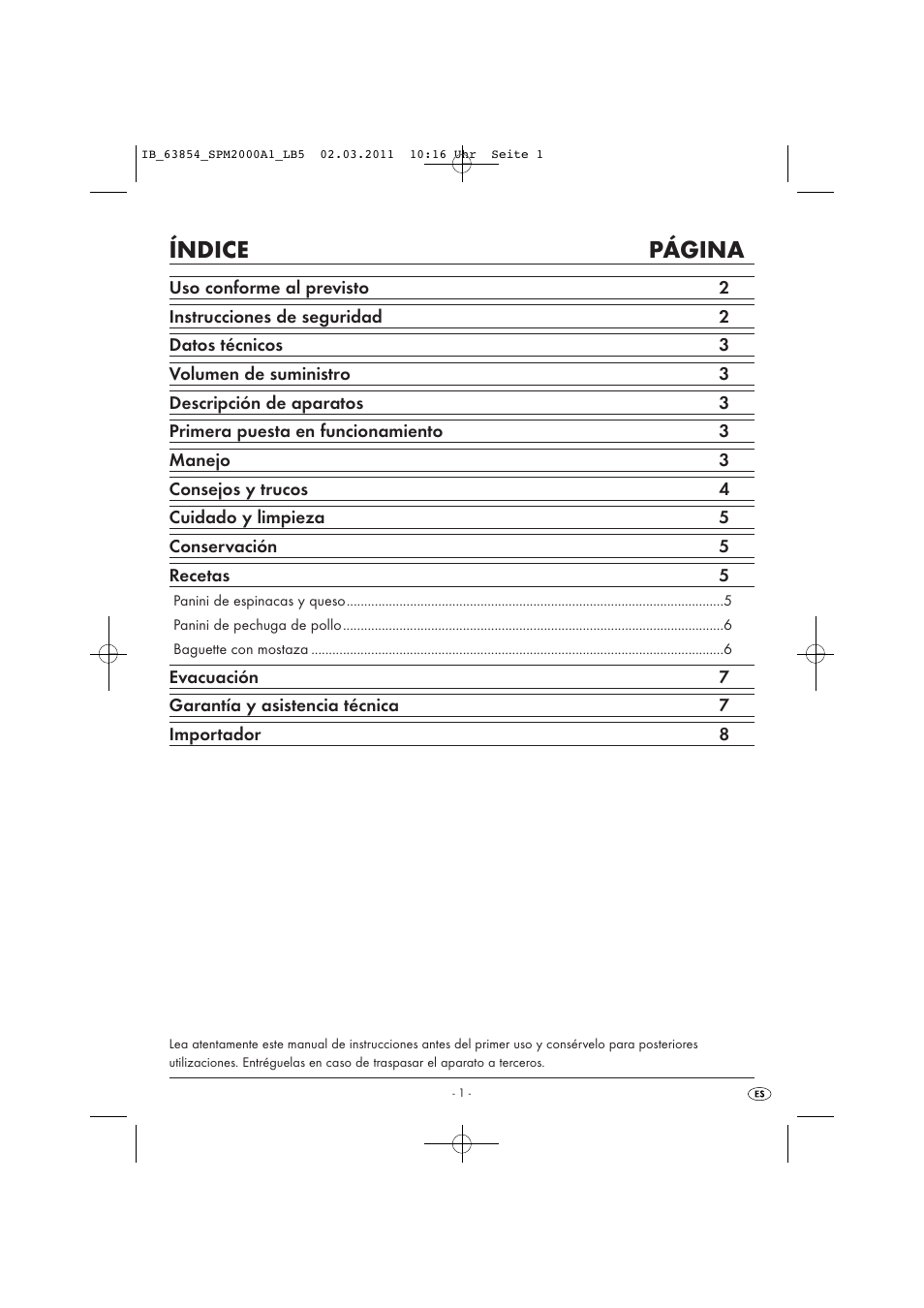 Índice página | Silvercrest SPM 2000 A1 User Manual | Page 3 / 42