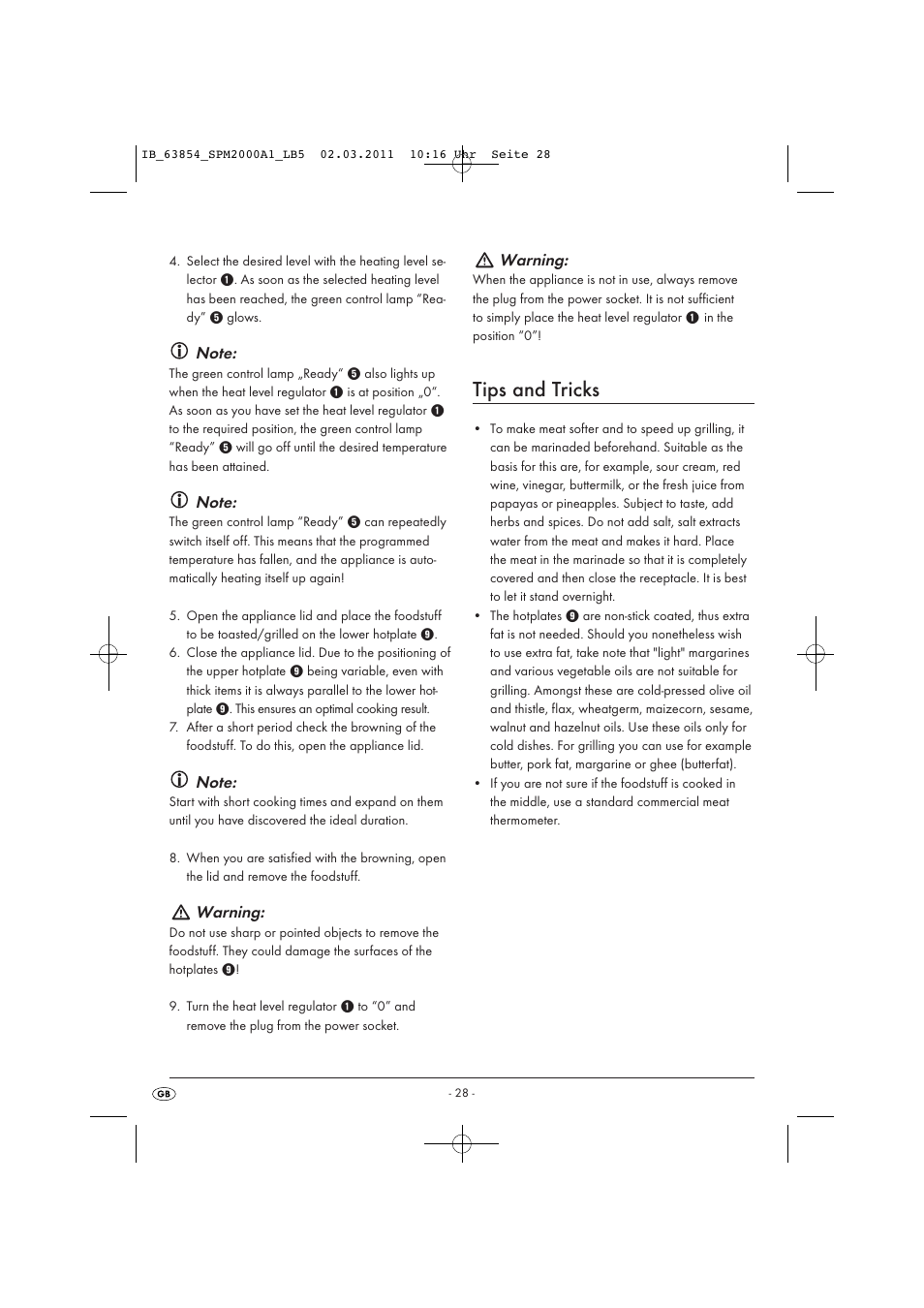 Tips and tricks, Warning | Silvercrest SPM 2000 A1 User Manual | Page 30 / 42