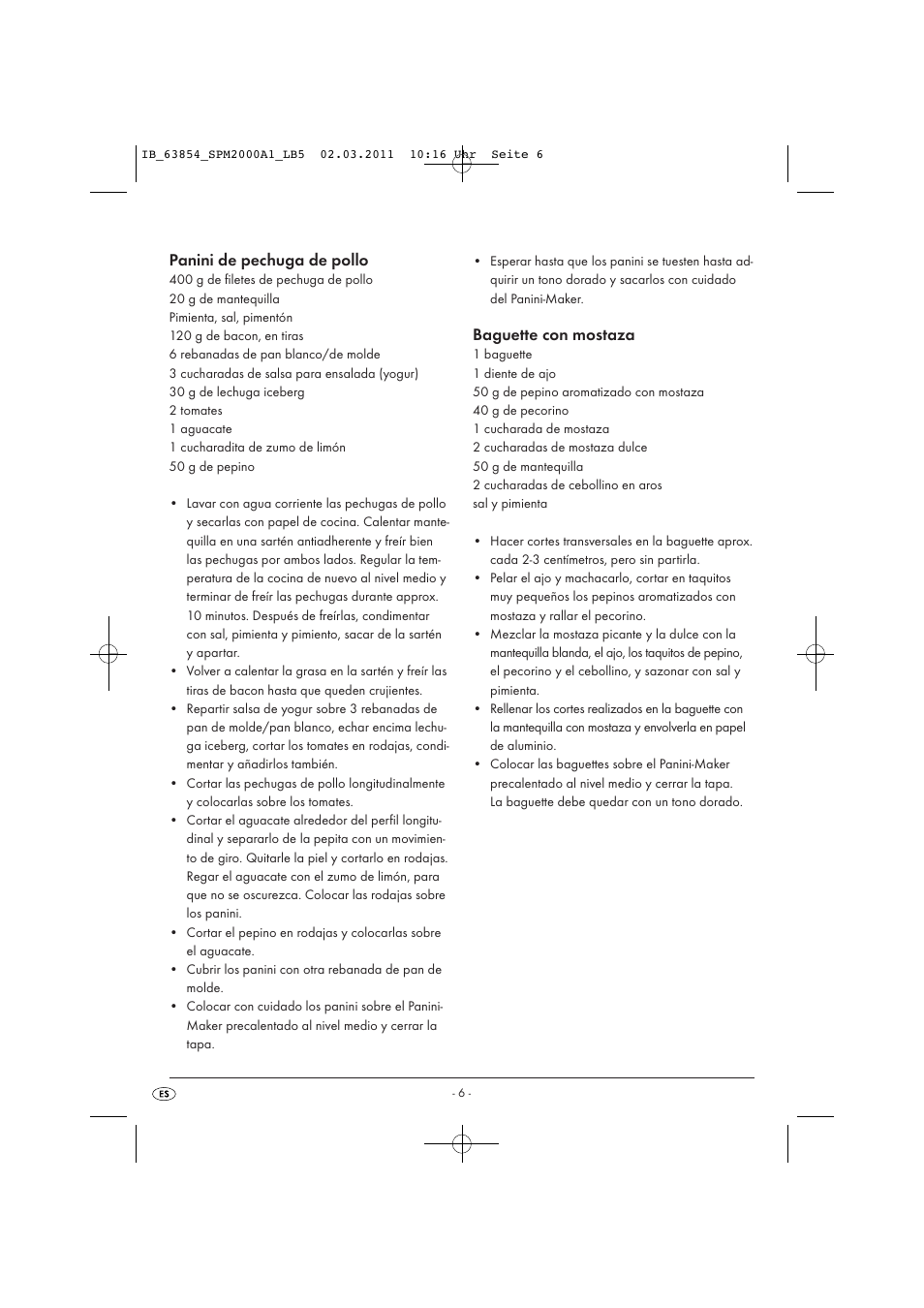 Panini de pechuga de pollo, Baguette con mostaza | Silvercrest SPM 2000 A1 User Manual | Page 8 / 42