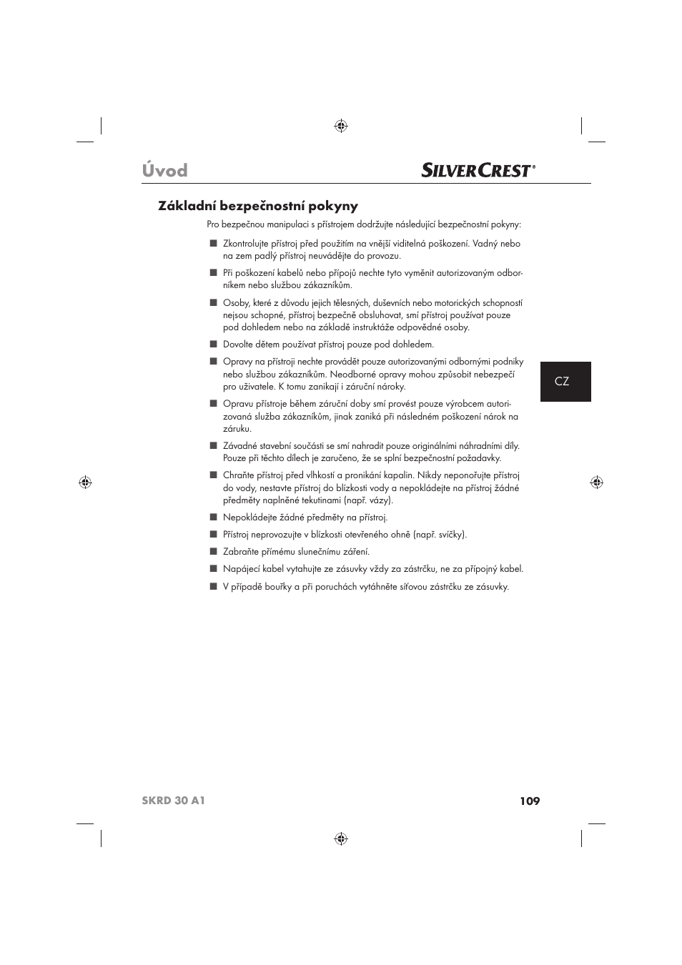 Úvod, Základní bezpečnostní pokyny | Silvercrest SKRD 30 A1 User Manual | Page 111 / 158