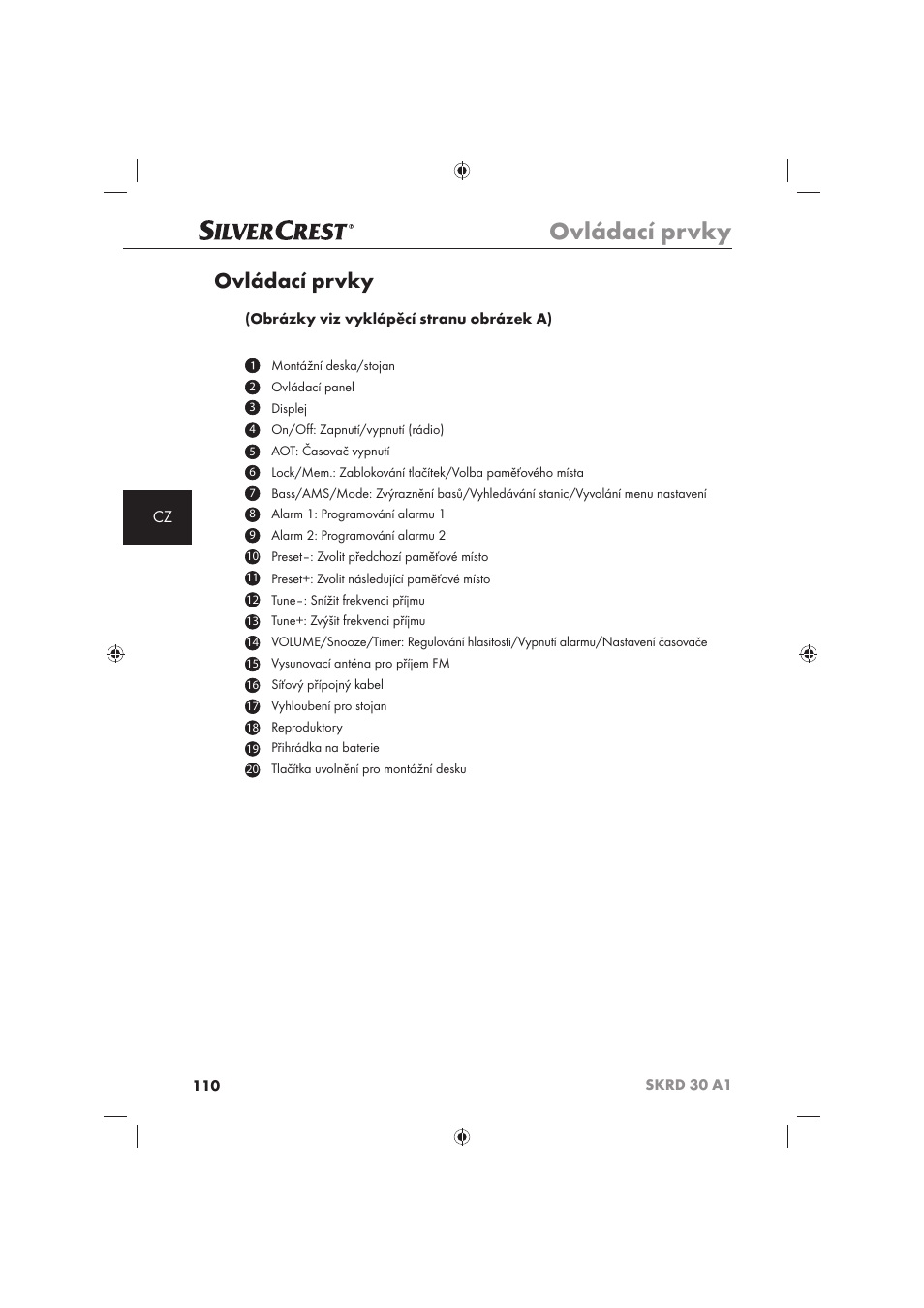 Ovládací prvky | Silvercrest SKRD 30 A1 User Manual | Page 112 / 158