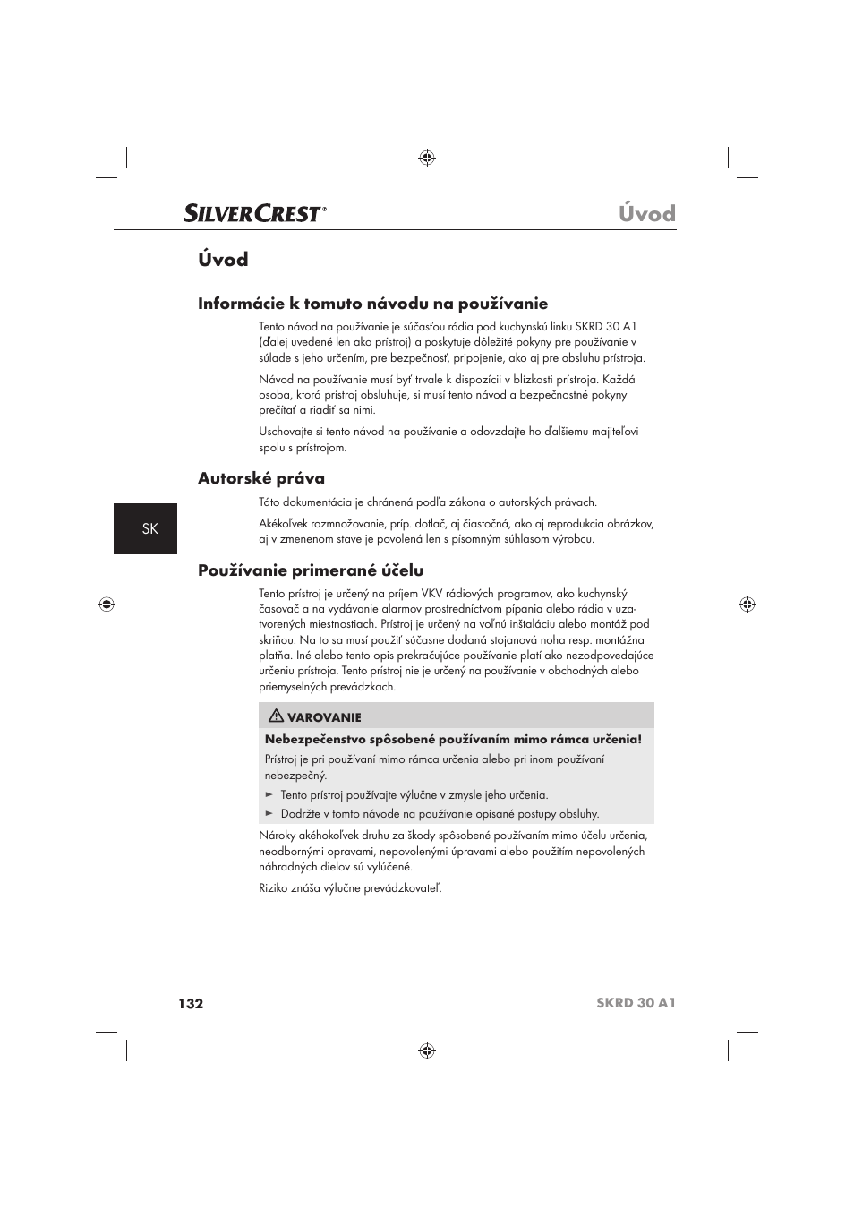 Úvod, Informácie k tomuto návodu na používanie, Autorské práva | Používanie primerané účelu | Silvercrest SKRD 30 A1 User Manual | Page 134 / 158