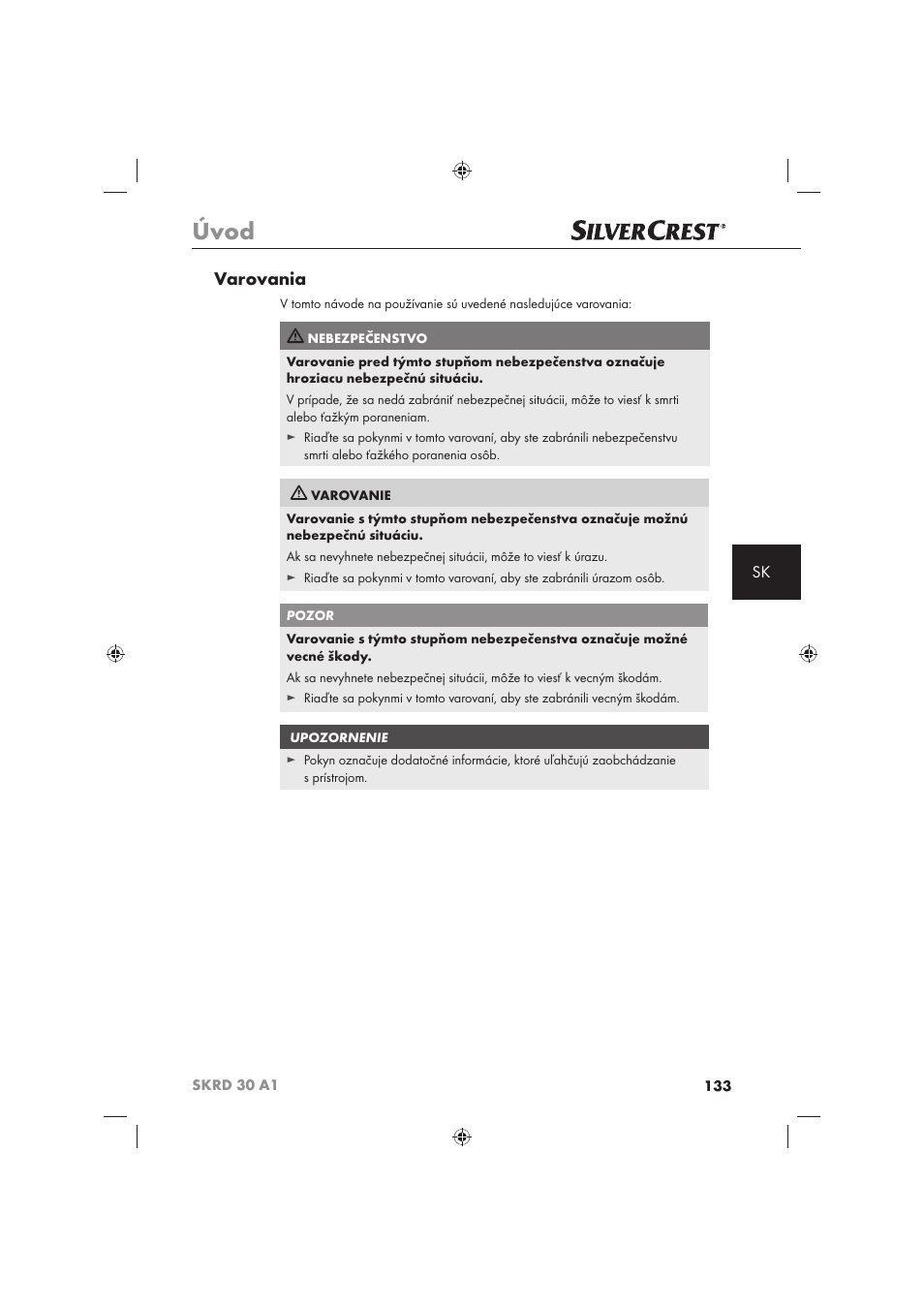 Úvod, Varovania | Silvercrest SKRD 30 A1 User Manual | Page 135 / 158
