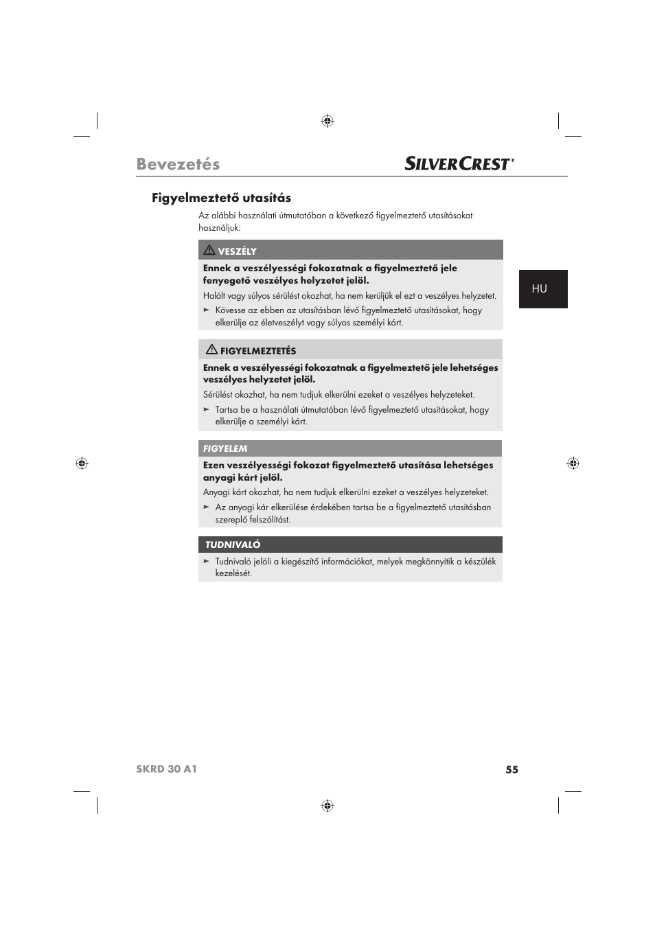 Bevezetés, Figyelmeztető utasítás | Silvercrest SKRD 30 A1 User Manual | Page 57 / 158
