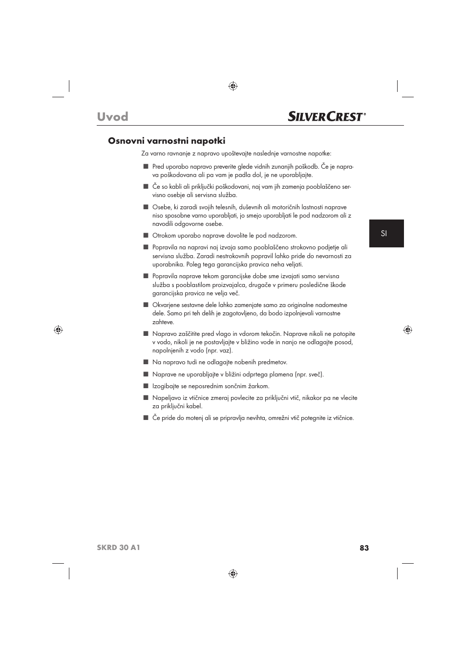 Uvod, Osnovni varnostni napotki | Silvercrest SKRD 30 A1 User Manual | Page 85 / 158