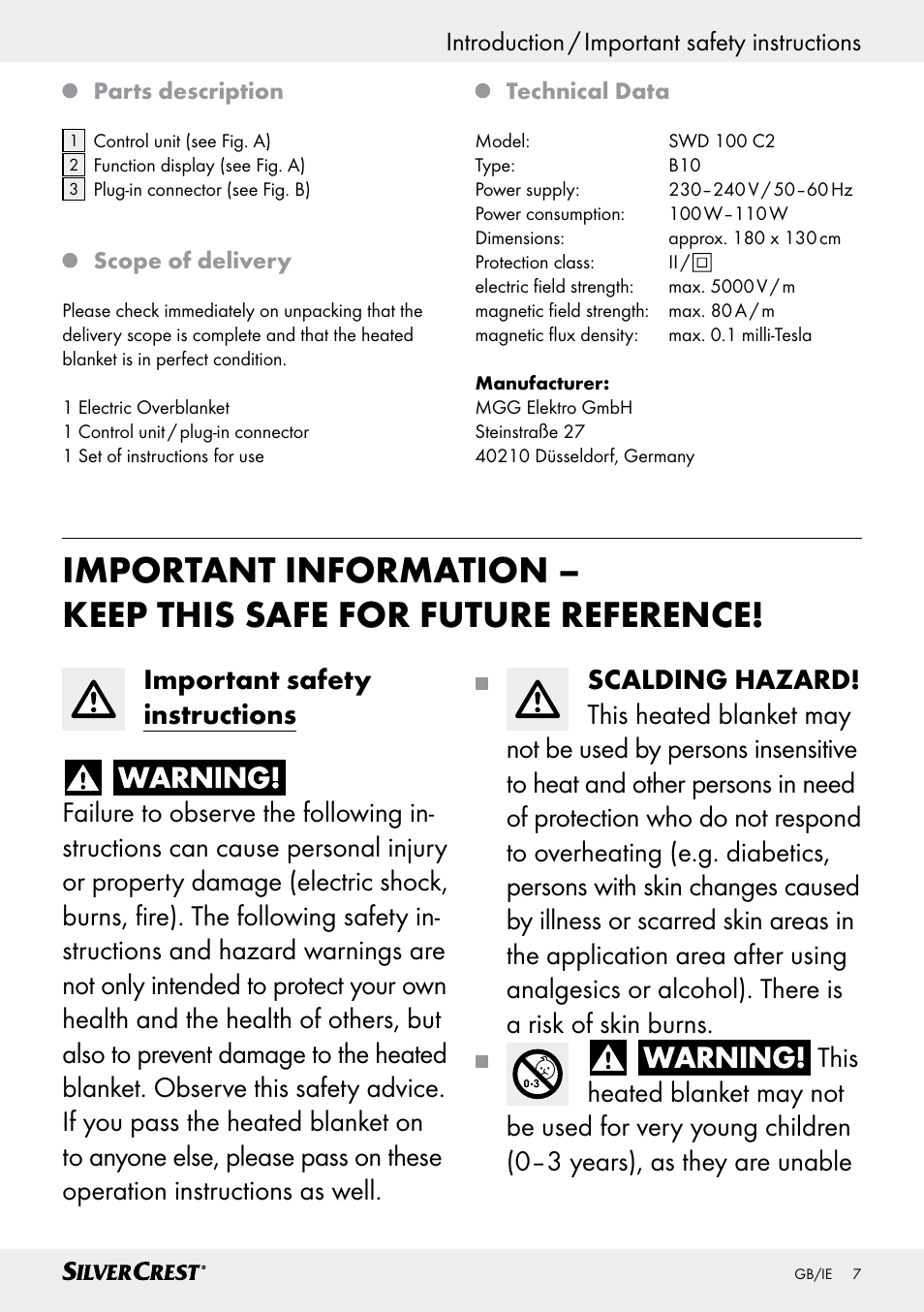 Silvercrest SWD 100 C2 User Manual | Page 7 / 48