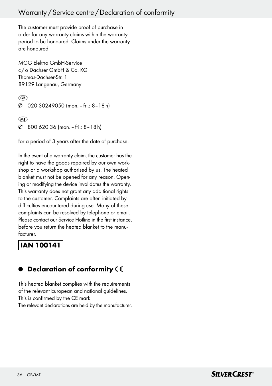 Silvercrest SWD 100 C2 User Manual | Page 36 / 46