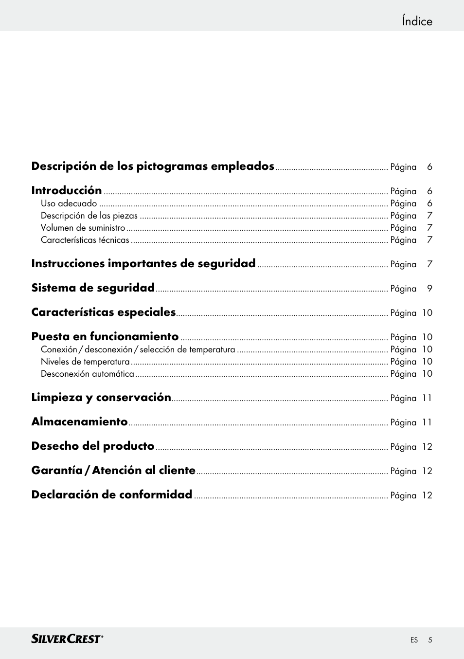 Índice | Silvercrest SWD 100 C2 User Manual | Page 5 / 46