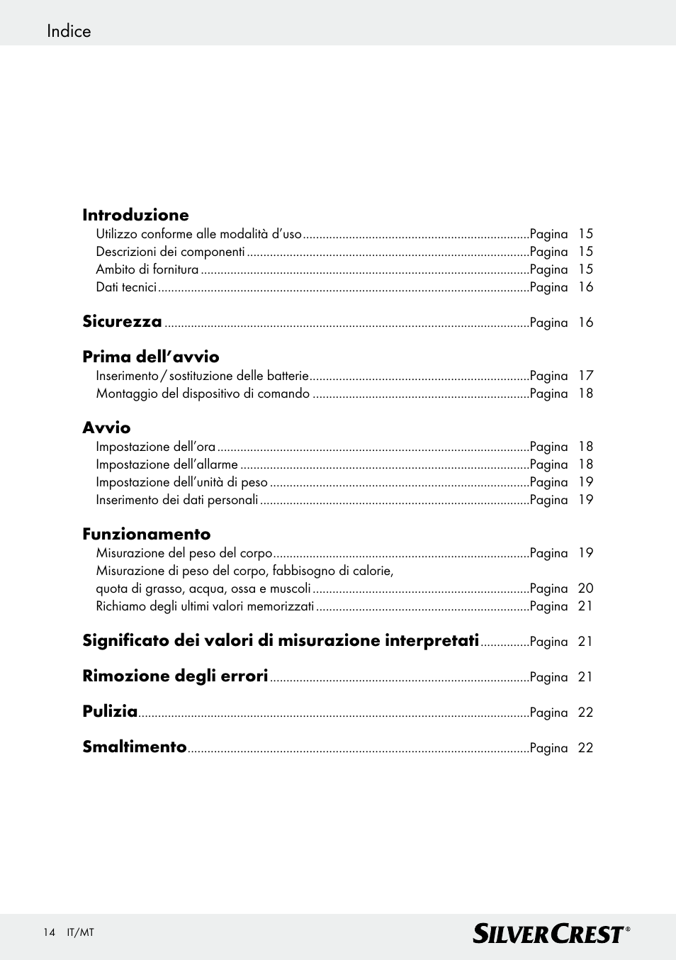 Indice | Silvercrest Z28414 User Manual | Page 14 / 49