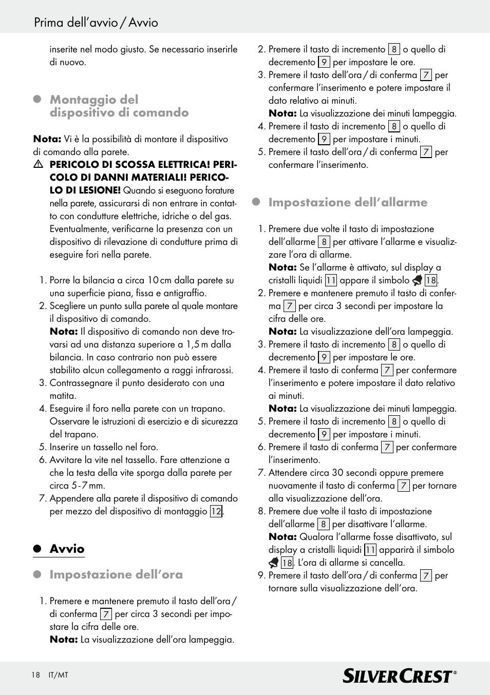 Prima dell’avvio / avvio, Montaggio del dispositivo di comando, Avvio | Impostazione dell’ora, Impostazione dell’allarme | Silvercrest Z28414 User Manual | Page 18 / 49