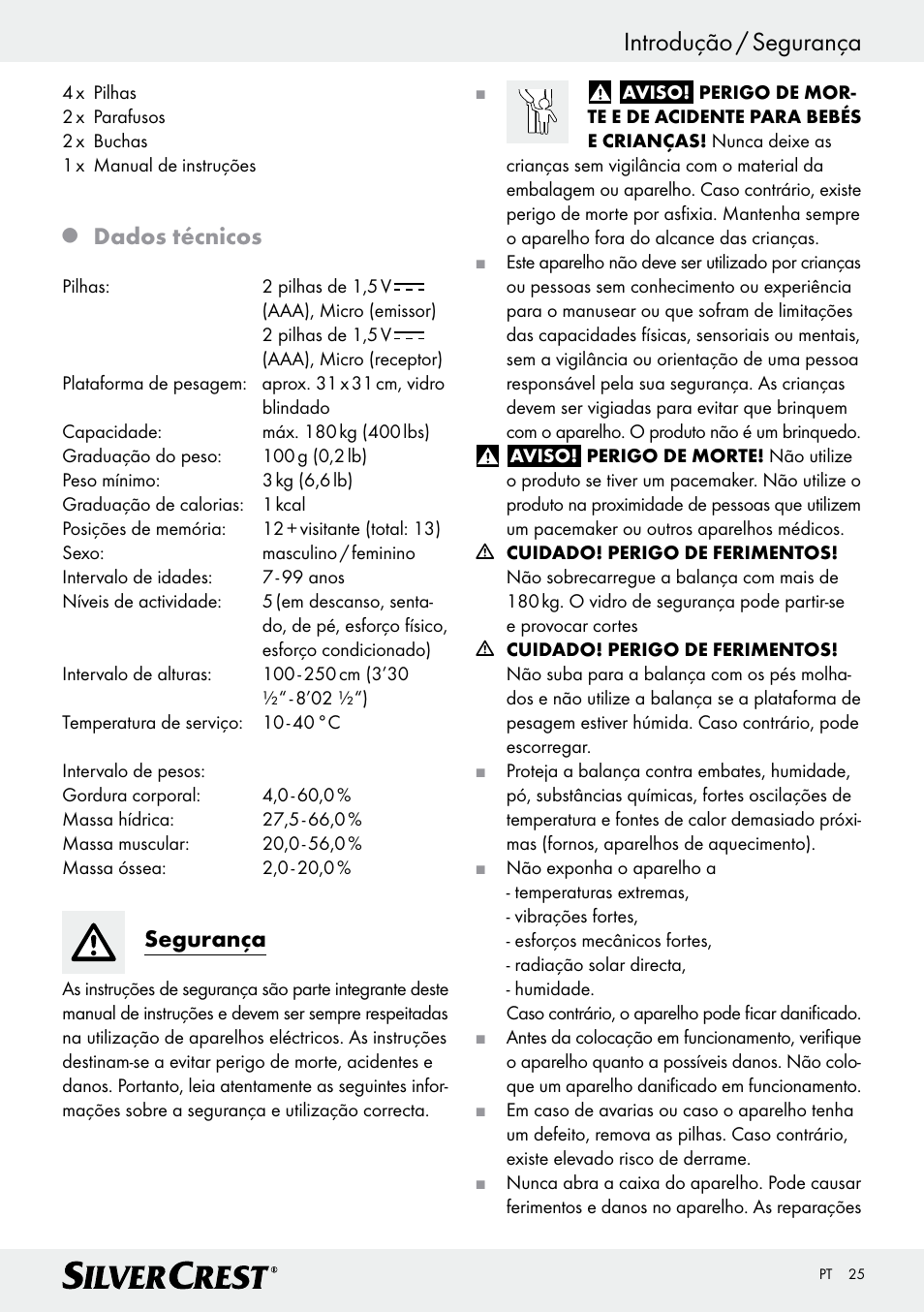 Introdução / segurança, Dados técnicos, Segurança | Silvercrest Z28414 User Manual | Page 25 / 49