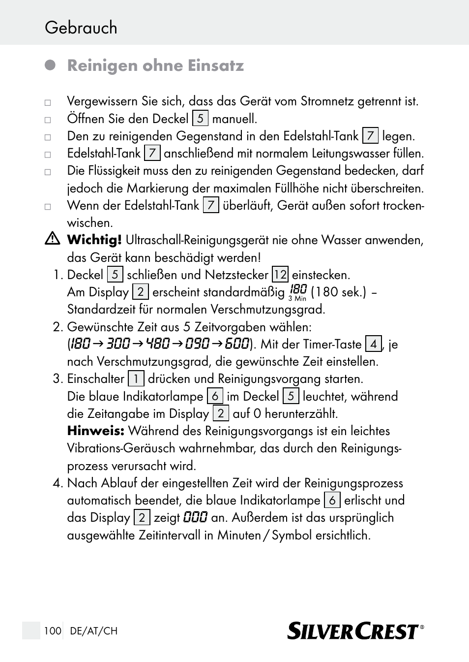 Gebrauch, Reinigen ohne einsatz | Silvercrest SUR 46 A1 User Manual | Page 100 / 109