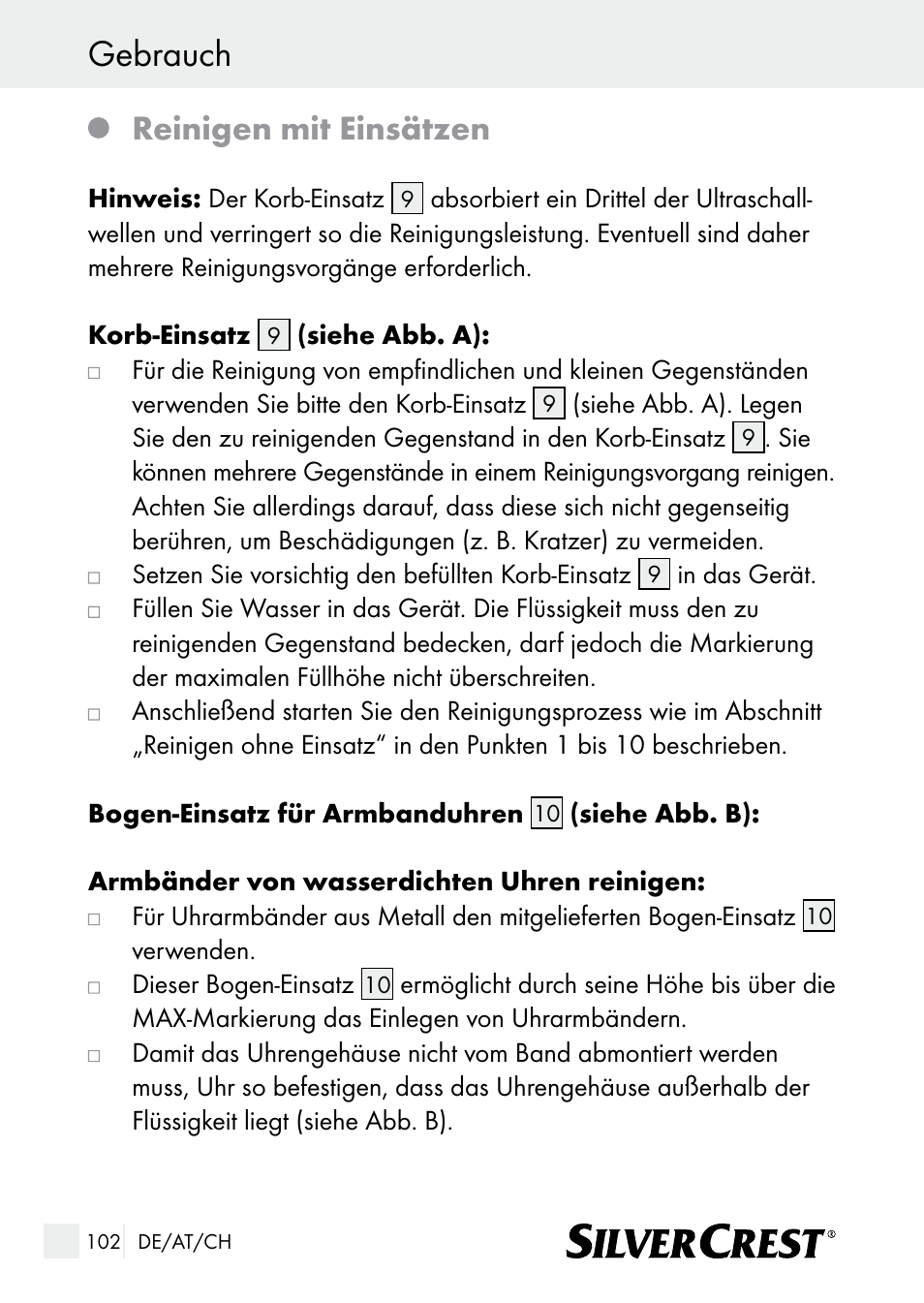 Gebrauch, Reinigen mit einsätzen | Silvercrest SUR 46 A1 User Manual | Page 102 / 109