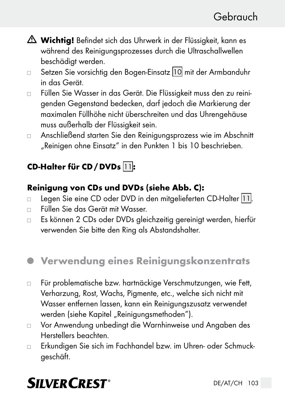 Gebrauch, Verwendung eines reinigungskonzentrats | Silvercrest SUR 46 A1 User Manual | Page 103 / 109