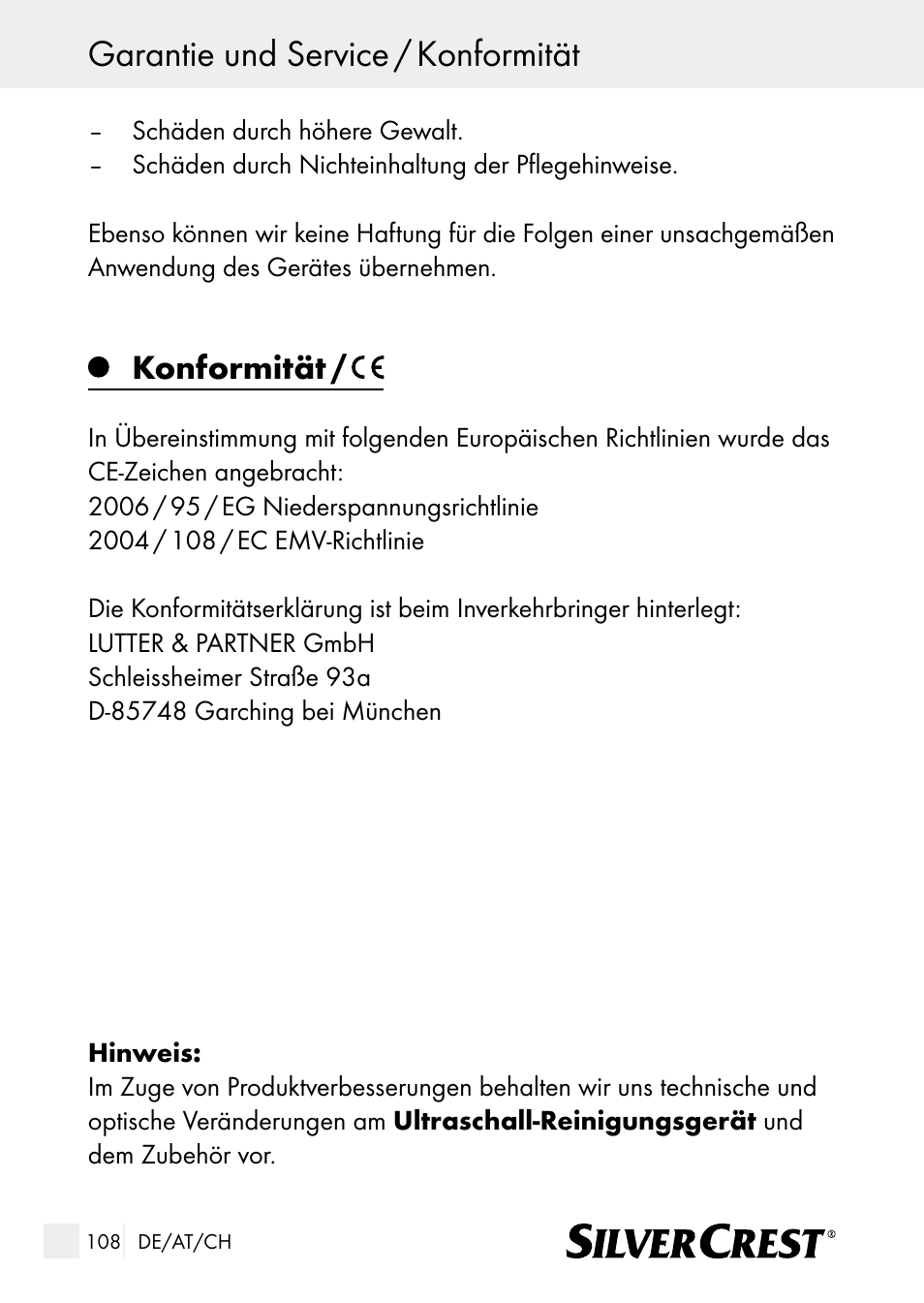 Garantie und service / konformität, Konformität | Silvercrest SUR 46 A1 User Manual | Page 108 / 109