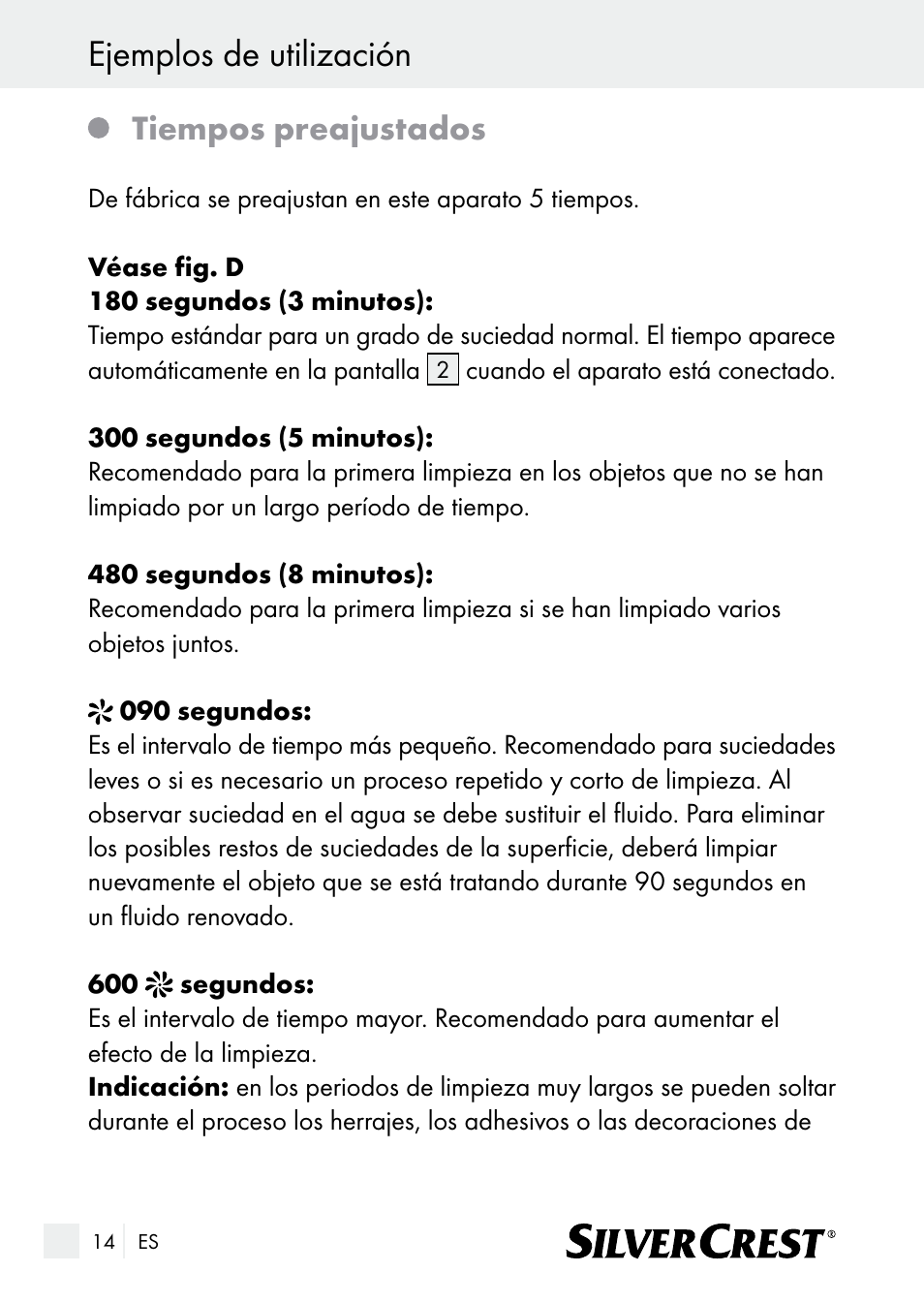 Ejemplos de utilización, Tiempos preajustados | Silvercrest SUR 46 A1 User Manual | Page 14 / 109