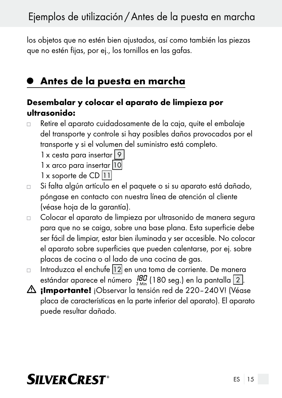 Antes de la puesta en marcha | Silvercrest SUR 46 A1 User Manual | Page 15 / 109