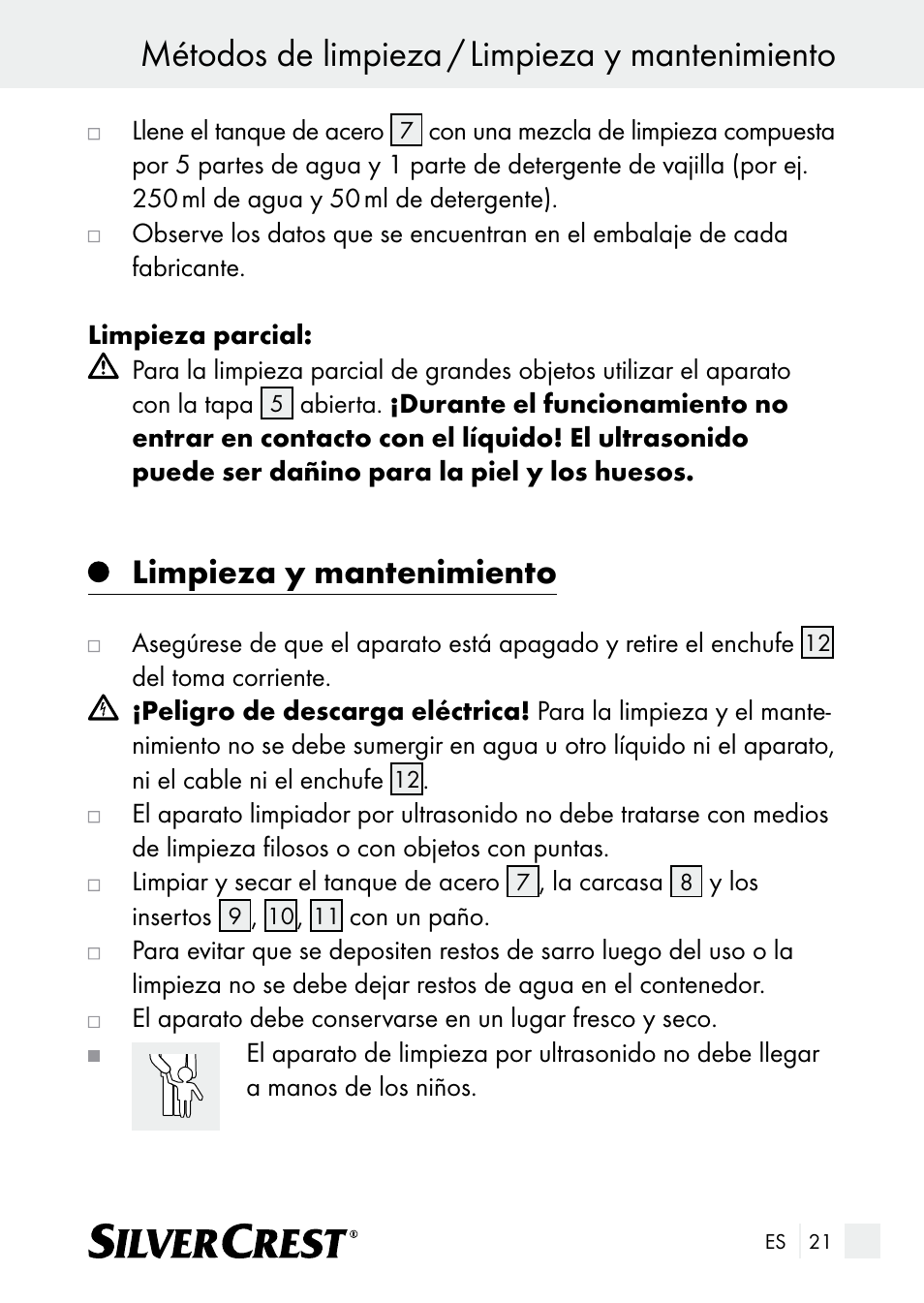 Métodos de limpieza / limpieza y mantenimiento, Limpieza y mantenimiento | Silvercrest SUR 46 A1 User Manual | Page 21 / 109