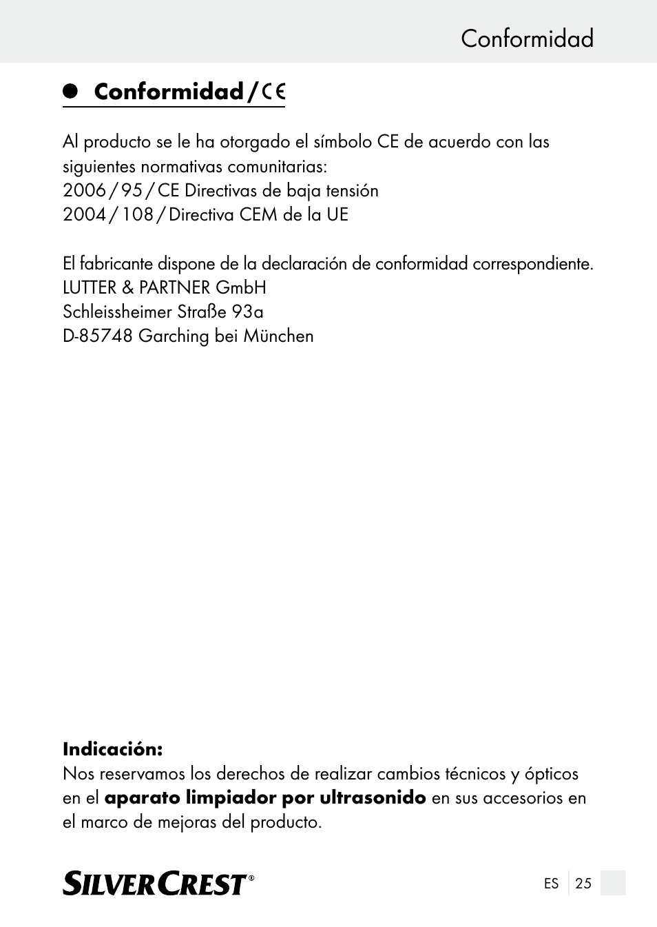 Conformidad | Silvercrest SUR 46 A1 User Manual | Page 25 / 109