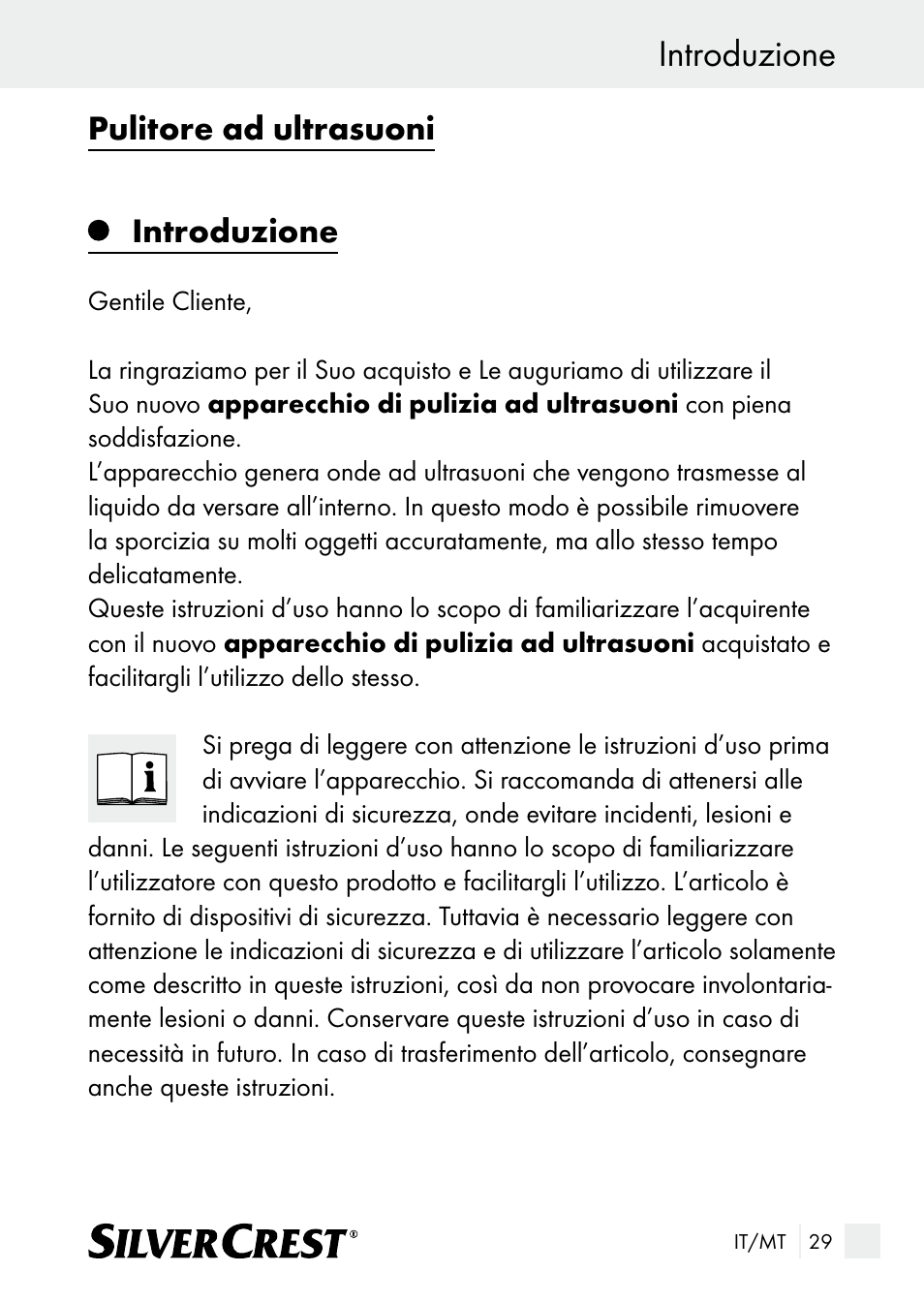 Introduzione, Pulitore ad ultrasuoni introduzione | Silvercrest SUR 46 A1 User Manual | Page 29 / 109