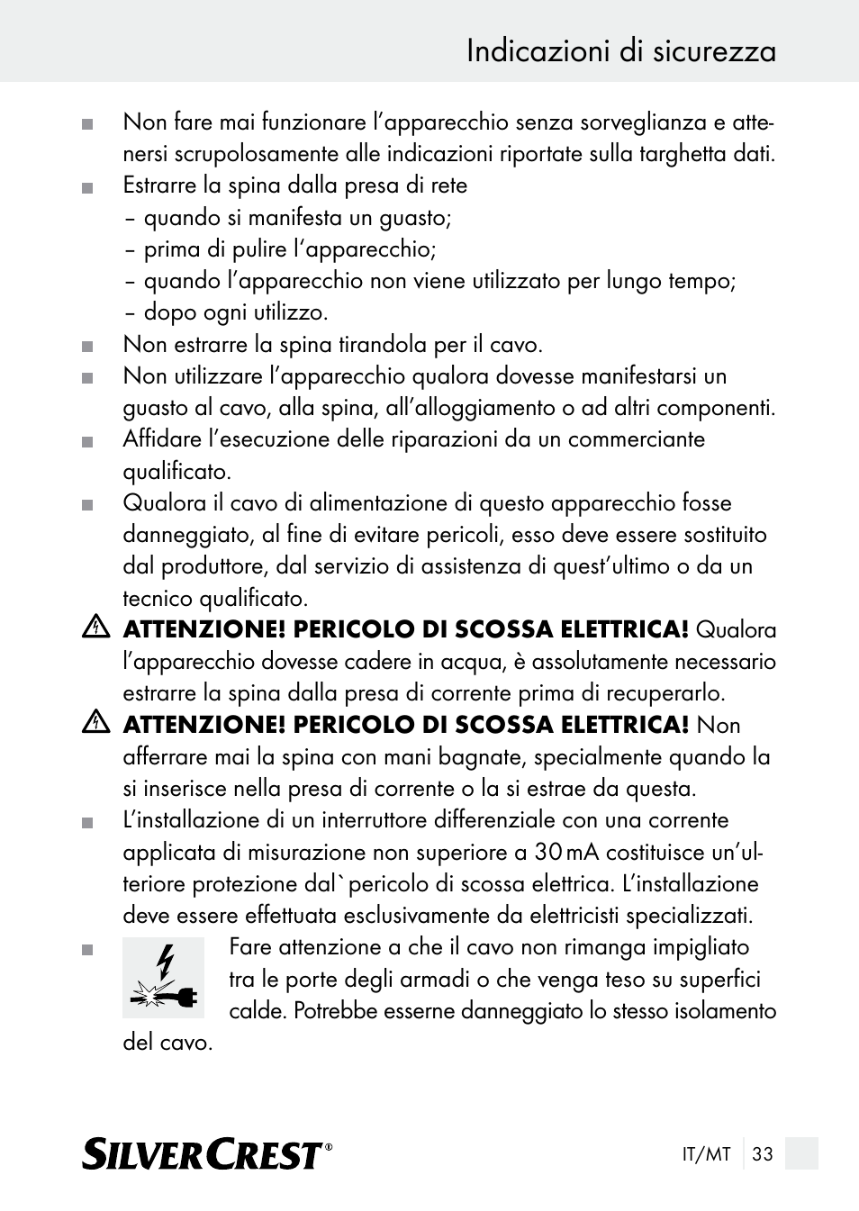 Indicazioni di sicurezza | Silvercrest SUR 46 A1 User Manual | Page 33 / 109