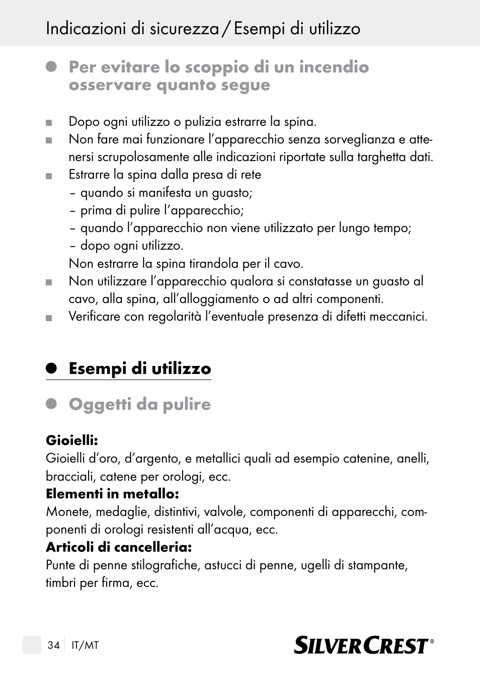 Indicazioni di sicurezza / esempi di utilizzo, Esempi di utilizzo oggetti da pulire | Silvercrest SUR 46 A1 User Manual | Page 34 / 109