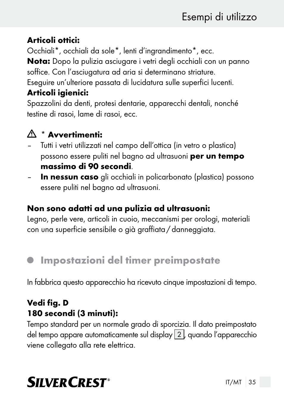 Esempi di utilizzo, Impostazioni del timer preimpostate | Silvercrest SUR 46 A1 User Manual | Page 35 / 109