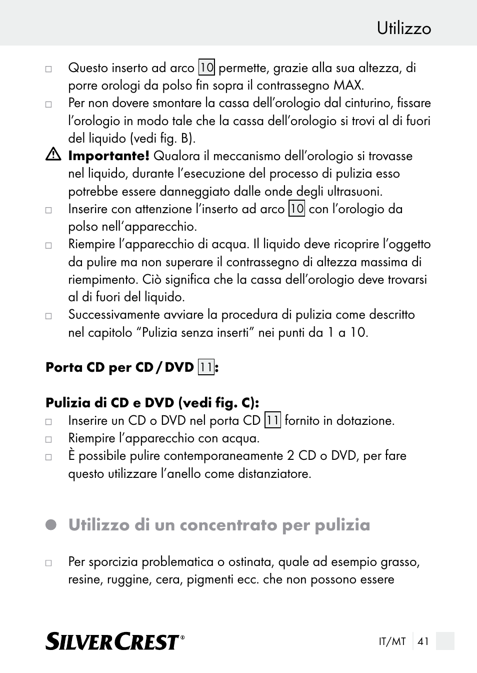 Utilizzo, Utilizzo di un concentrato per pulizia | Silvercrest SUR 46 A1 User Manual | Page 41 / 109