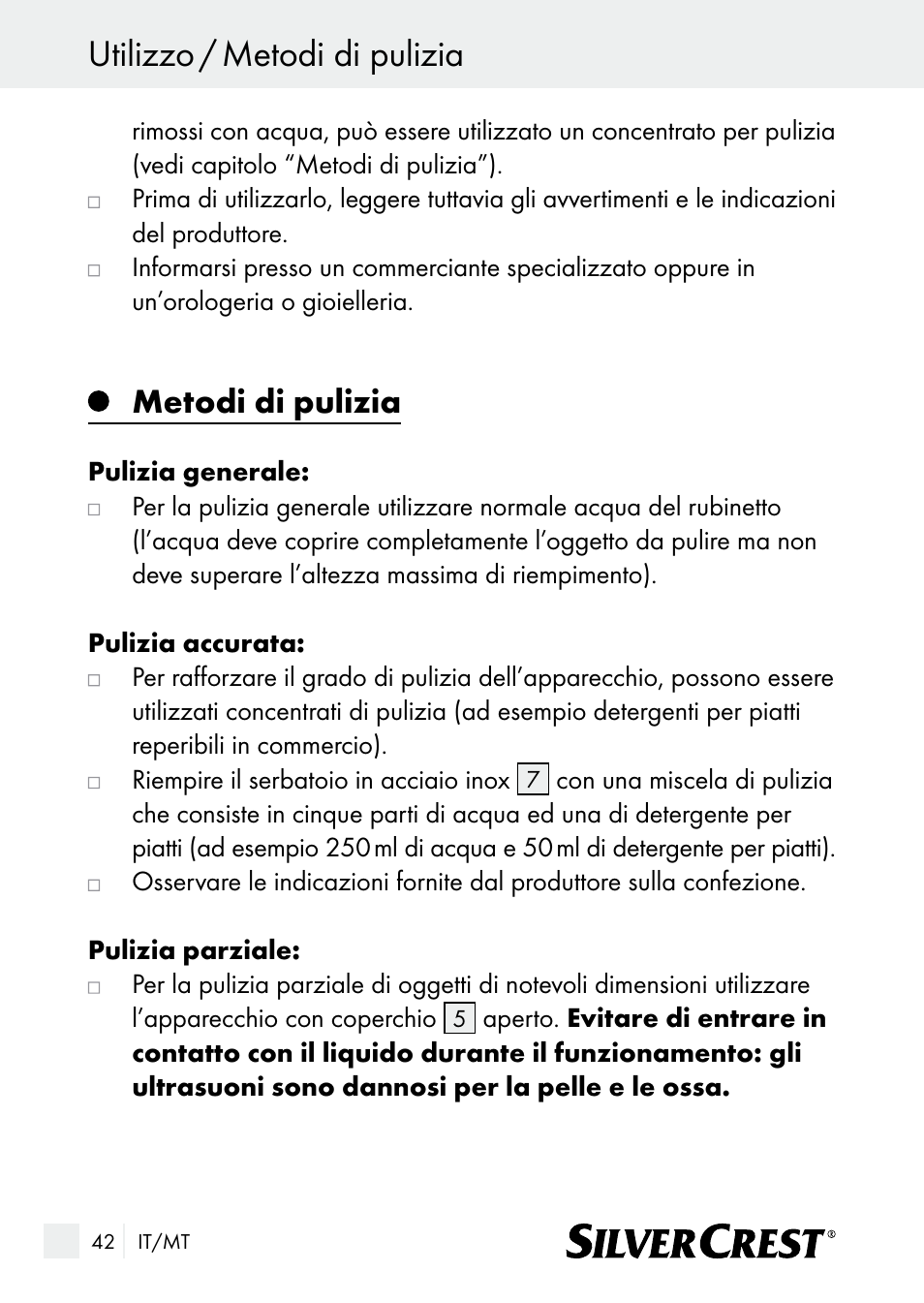 Utilizzo / metodi di pulizia, Metodi di pulizia | Silvercrest SUR 46 A1 User Manual | Page 42 / 109