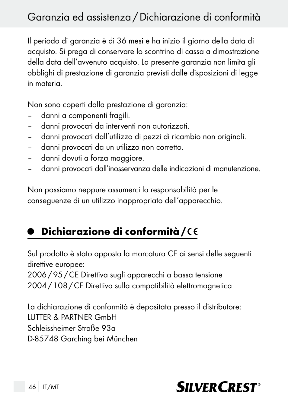 Dichiarazione di conformità | Silvercrest SUR 46 A1 User Manual | Page 46 / 109