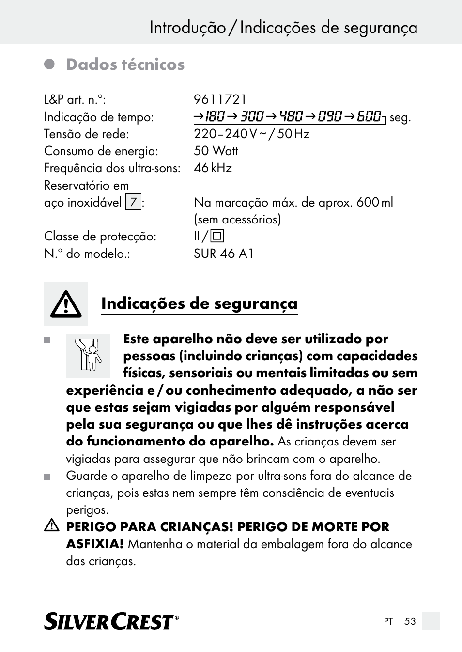 Introdução / indicações de segurança, Dados técnicos, Indicações de segurança | Silvercrest SUR 46 A1 User Manual | Page 53 / 109