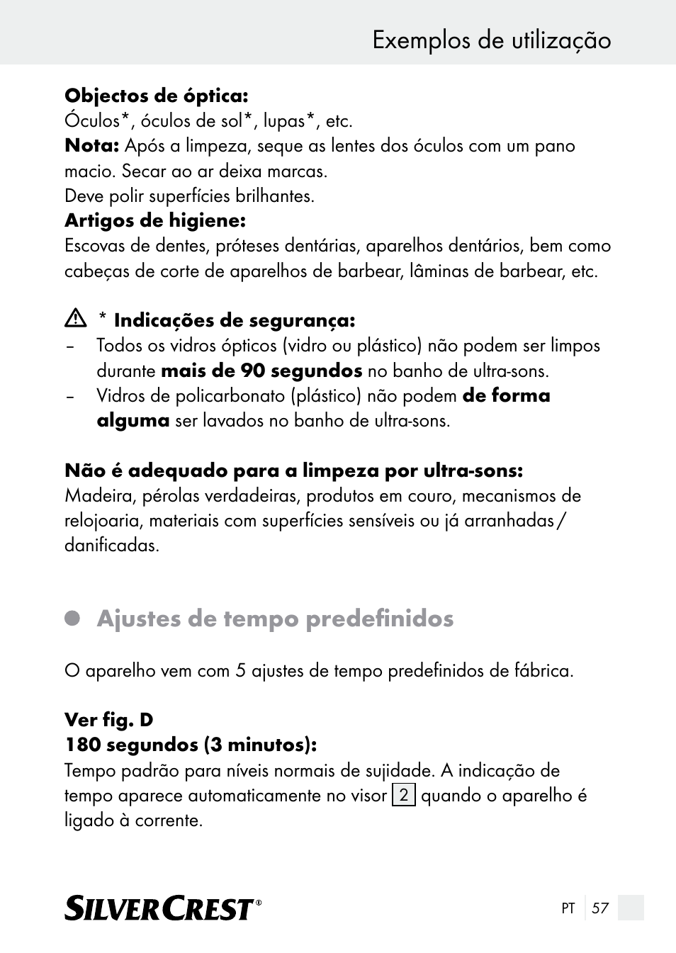 Exemplos de utilização, Ajustes de tempo predefinidos | Silvercrest SUR 46 A1 User Manual | Page 57 / 109