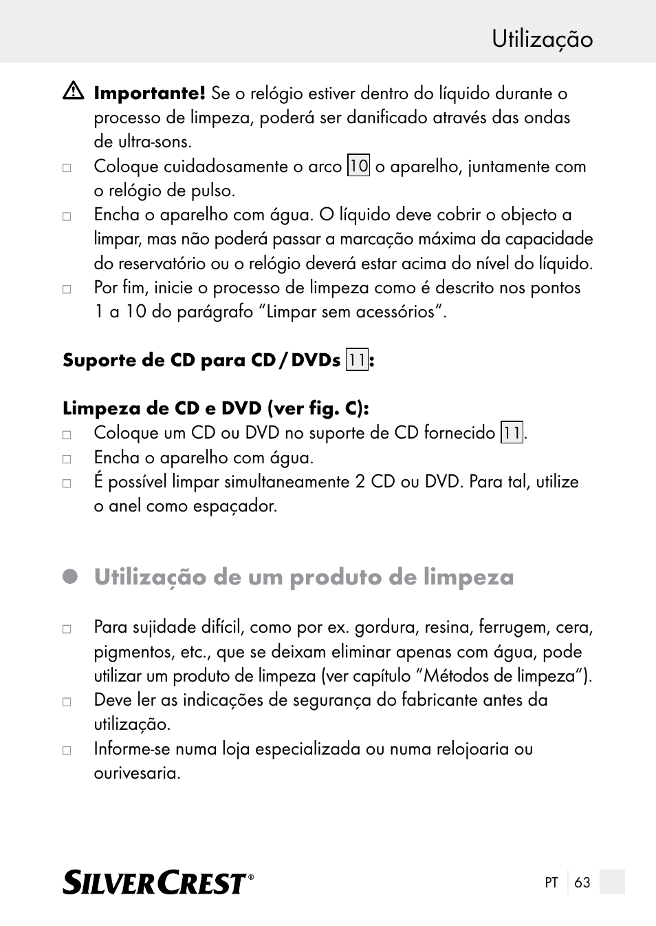 Utilização, Utilização de um produto de limpeza | Silvercrest SUR 46 A1 User Manual | Page 63 / 109