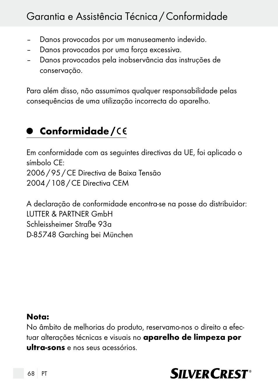 Garantia e assistência técnica / conformidade, Conformidade | Silvercrest SUR 46 A1 User Manual | Page 68 / 109